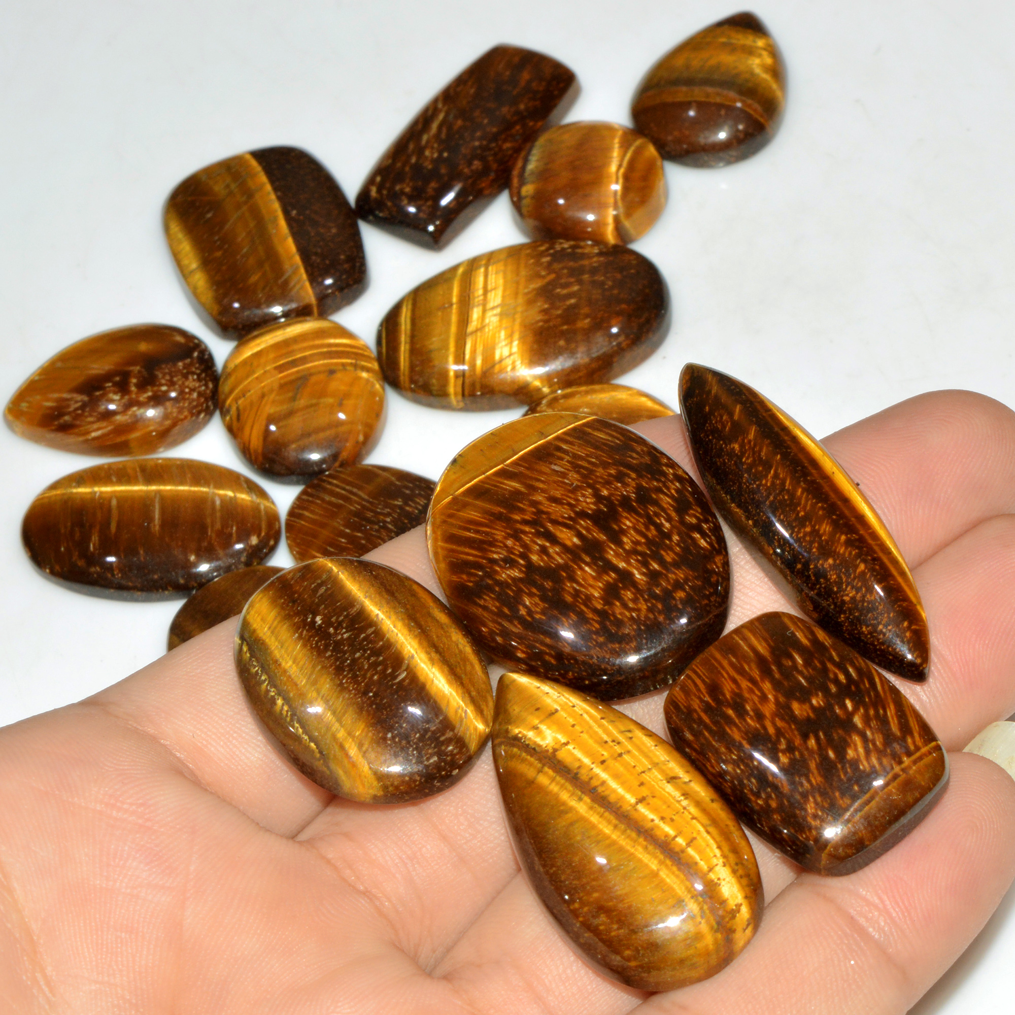 16 Pcs 483 Cts Natural Tiger Eye Cabochon Jewelry Making Gemstone Lot 40x10 17x17mm 18357