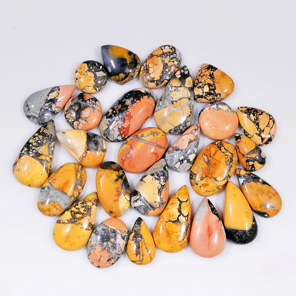 Image of 26 Pcs 173 Cts Natural Maligano Jasper Cabochon Healing Crystal Gemstone Lot 20x10 9x9mm #18358