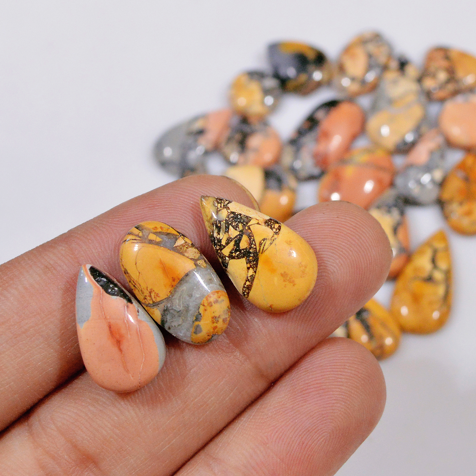 26 Pcs 173 Cts Natural Maligano Jasper Cabochon Healing Crystal Gemstone Lot 20x10 9x9mm 18358