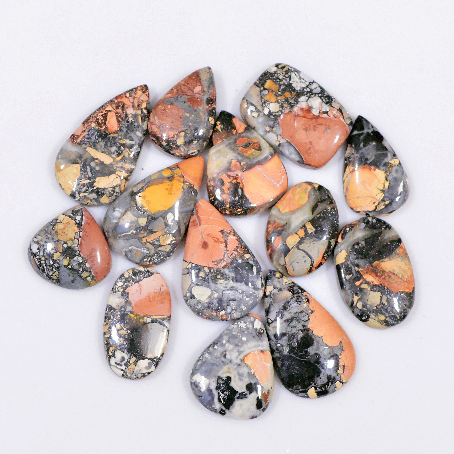 13 Pcs 164 Cts Natural Maligano Jasper Cabochon Healing Crystal Gemstone Lot 25x13 14x14mm 18359