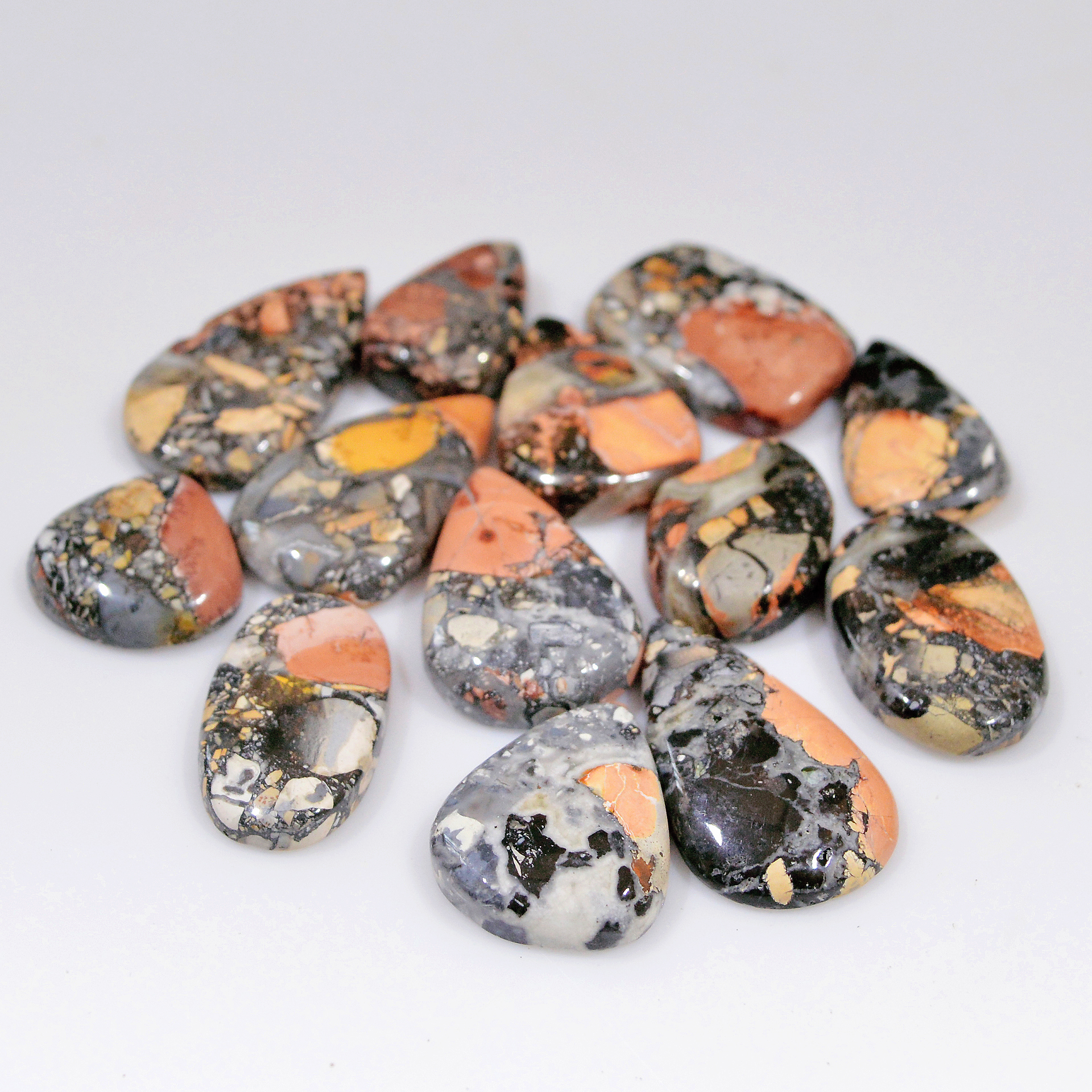 13 Pcs 164 Cts Natural Maligano Jasper Cabochon Healing Crystal Gemstone Lot 25x13 14x14mm 18359