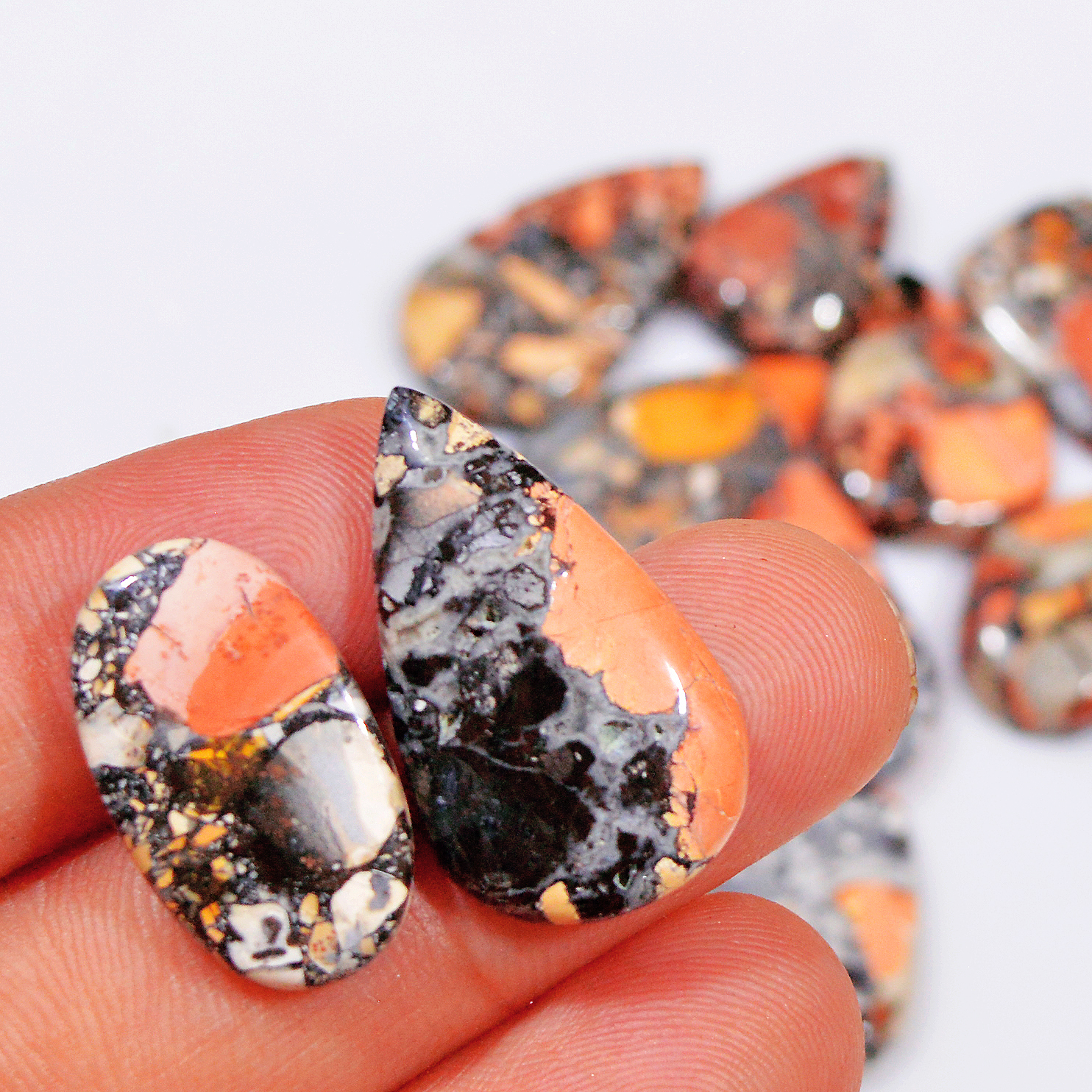 13 Pcs 164 Cts Natural Maligano Jasper Cabochon Healing Crystal Gemstone Lot 25x13 14x14mm 18359