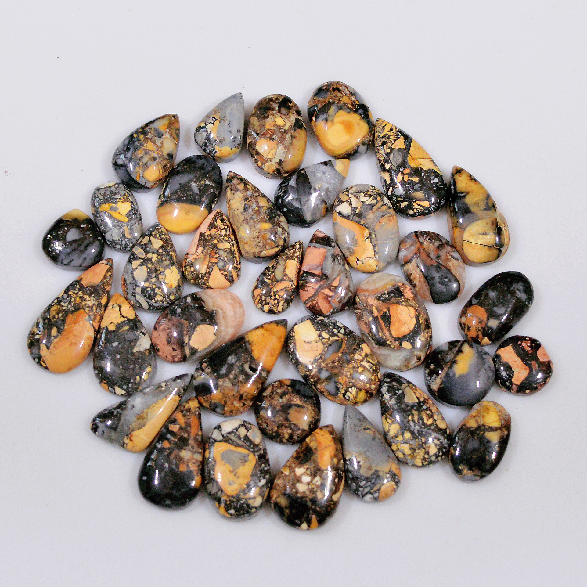 34 Pcs 209 Cts Natural Maligano Jasper Cabochon Healing Crystal Gemstone Lot 20x10 9x9mm 18360