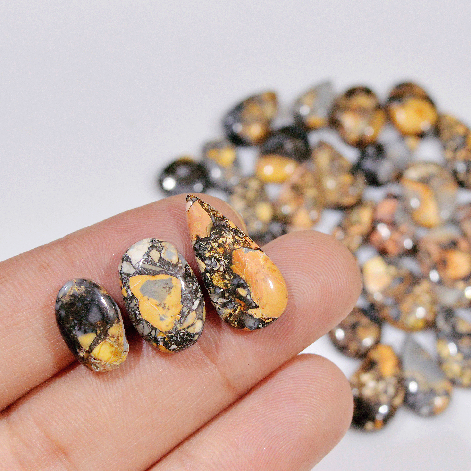 34 Pcs 209 Cts Natural Maligano Jasper Cabochon Healing Crystal Gemstone Lot 20x10 9x9mm 18360