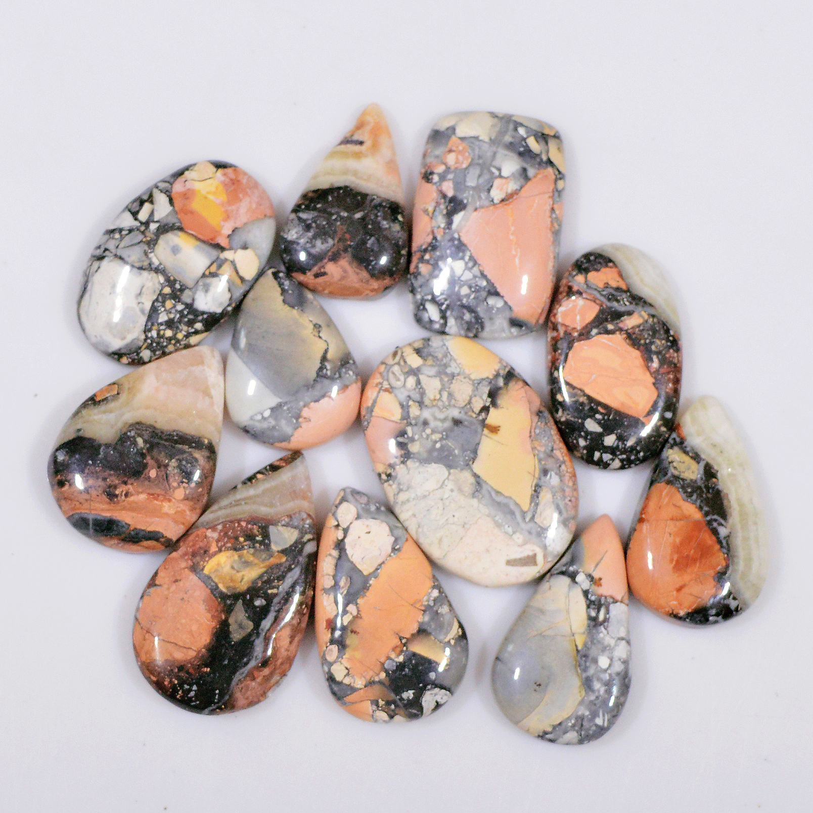 11 Pcs 146 Cts Natural Maligano Jasper Cabochon Healing Crystal Gemstone Lot 25x15 15x10mm 18361