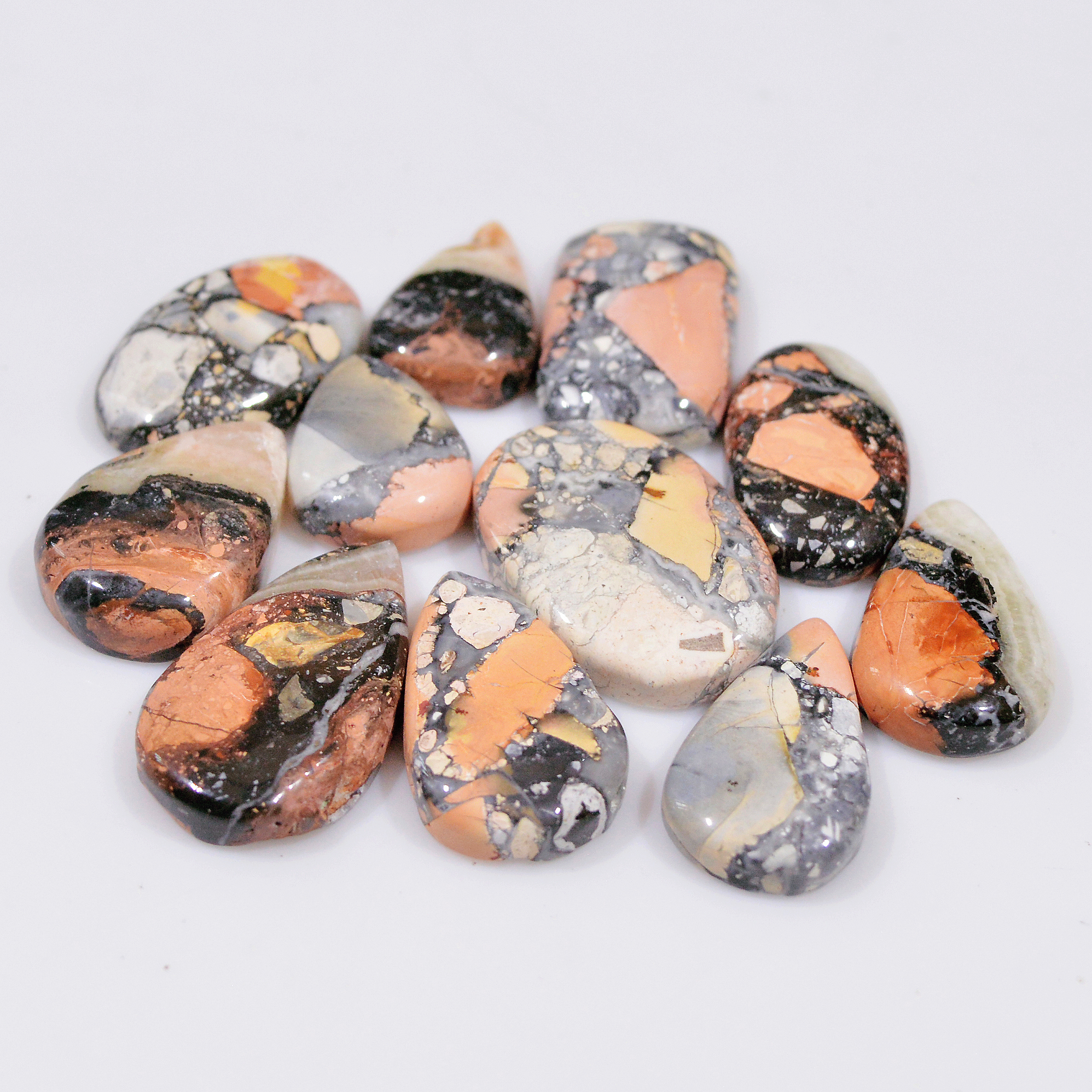11 Pcs 146 Cts Natural Maligano Jasper Cabochon Healing Crystal Gemstone Lot 25x15 15x10mm 18361