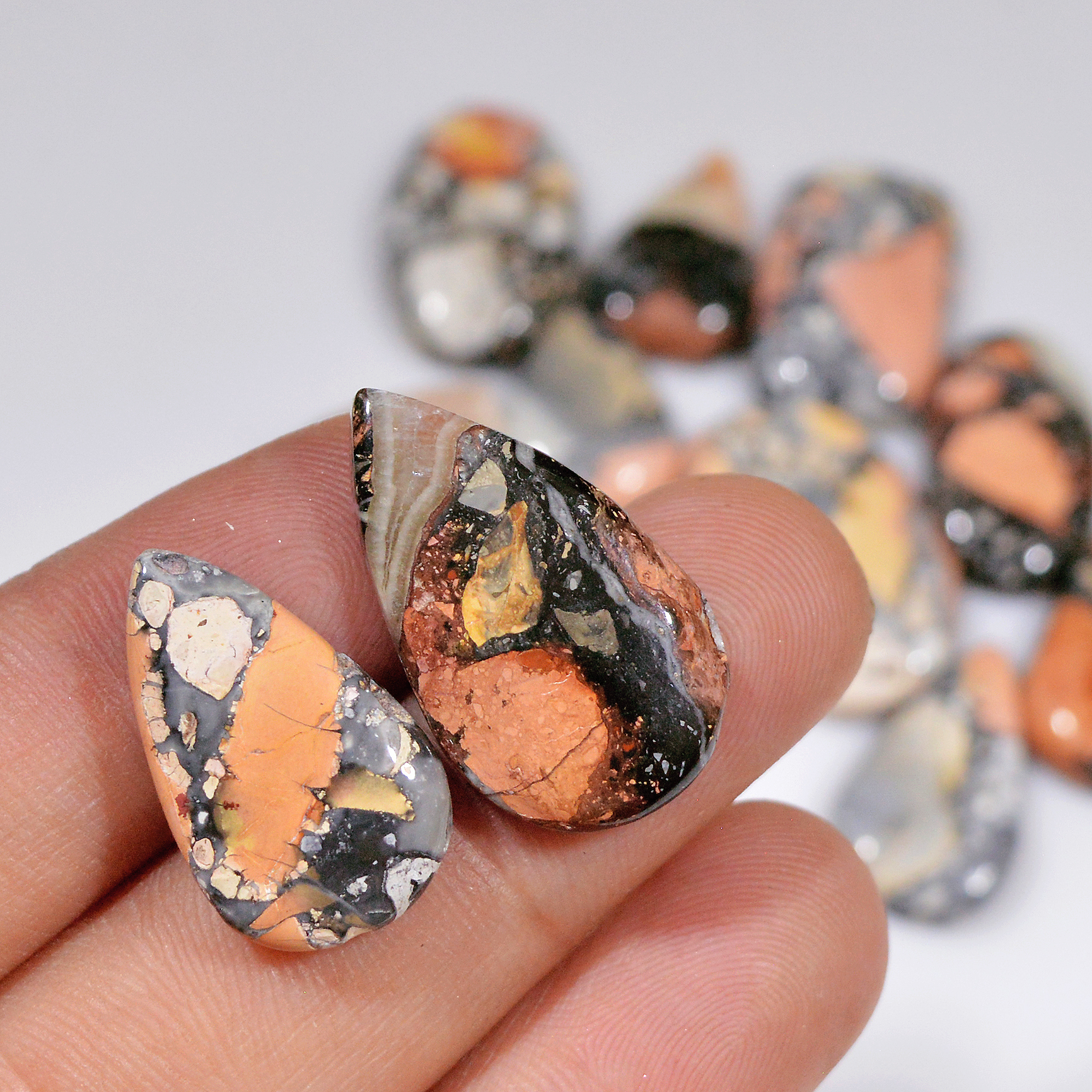 11 Pcs 146 Cts Natural Maligano Jasper Cabochon Healing Crystal Gemstone Lot 25x15 15x10mm 18361