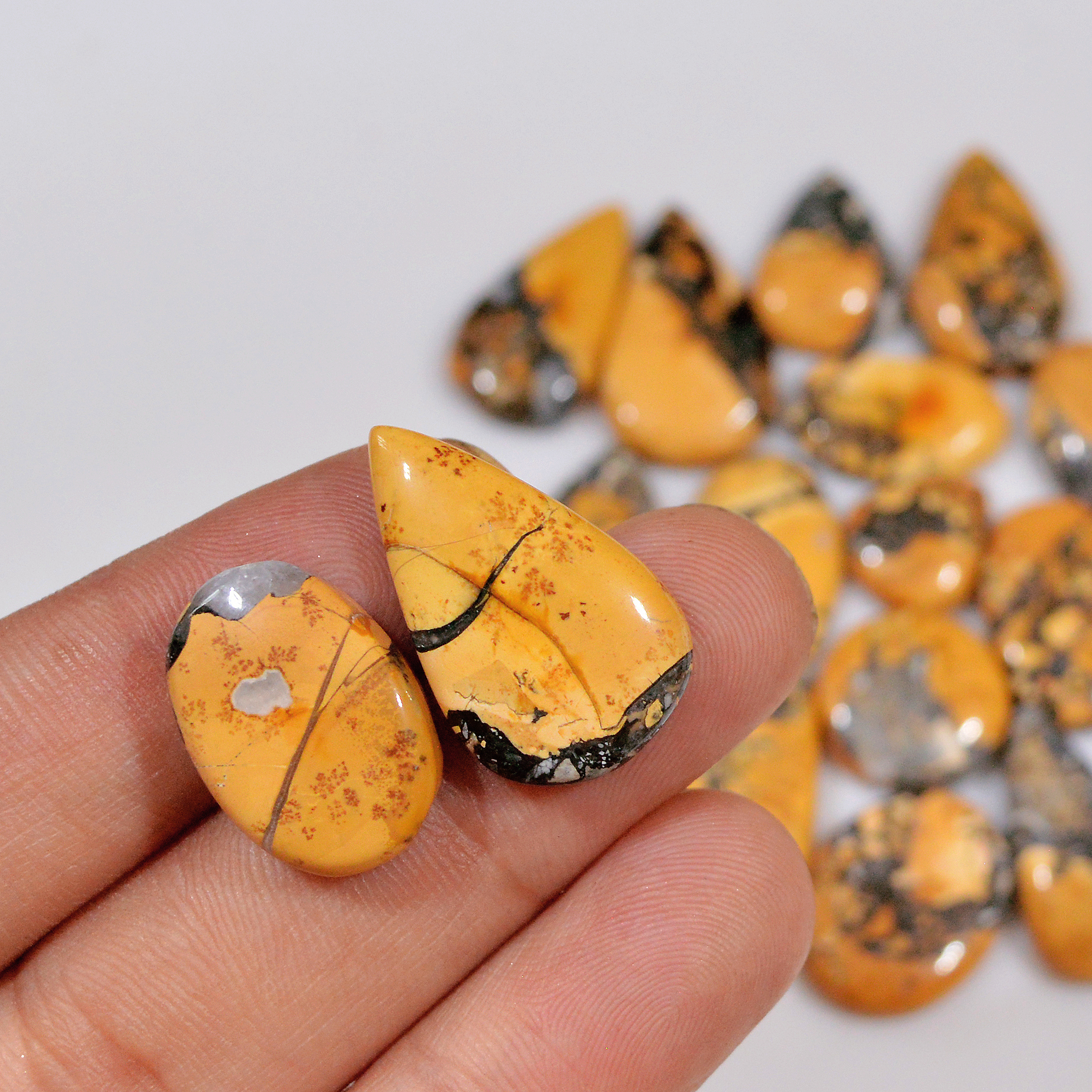 19 Pcs 229 Cts Natural Maligano Jasper Cabochon Healing Crystal Gemstone Lot 25x14 13x10mm 18362