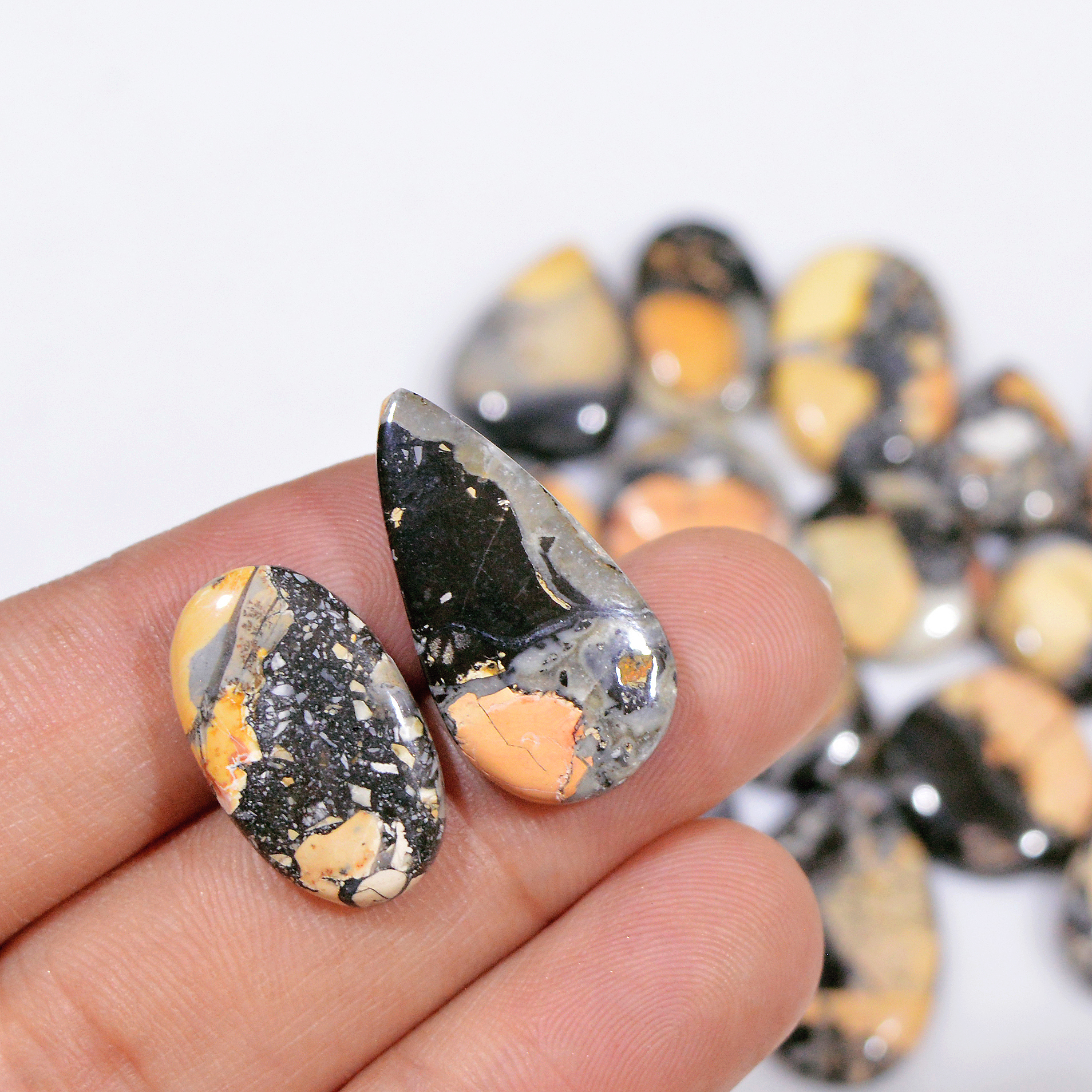 18 Pcs 216 Cts Natural Maligano Jasper Cabochon Healing Crystal Gemstone Lot 25x11 15x10mm 18363