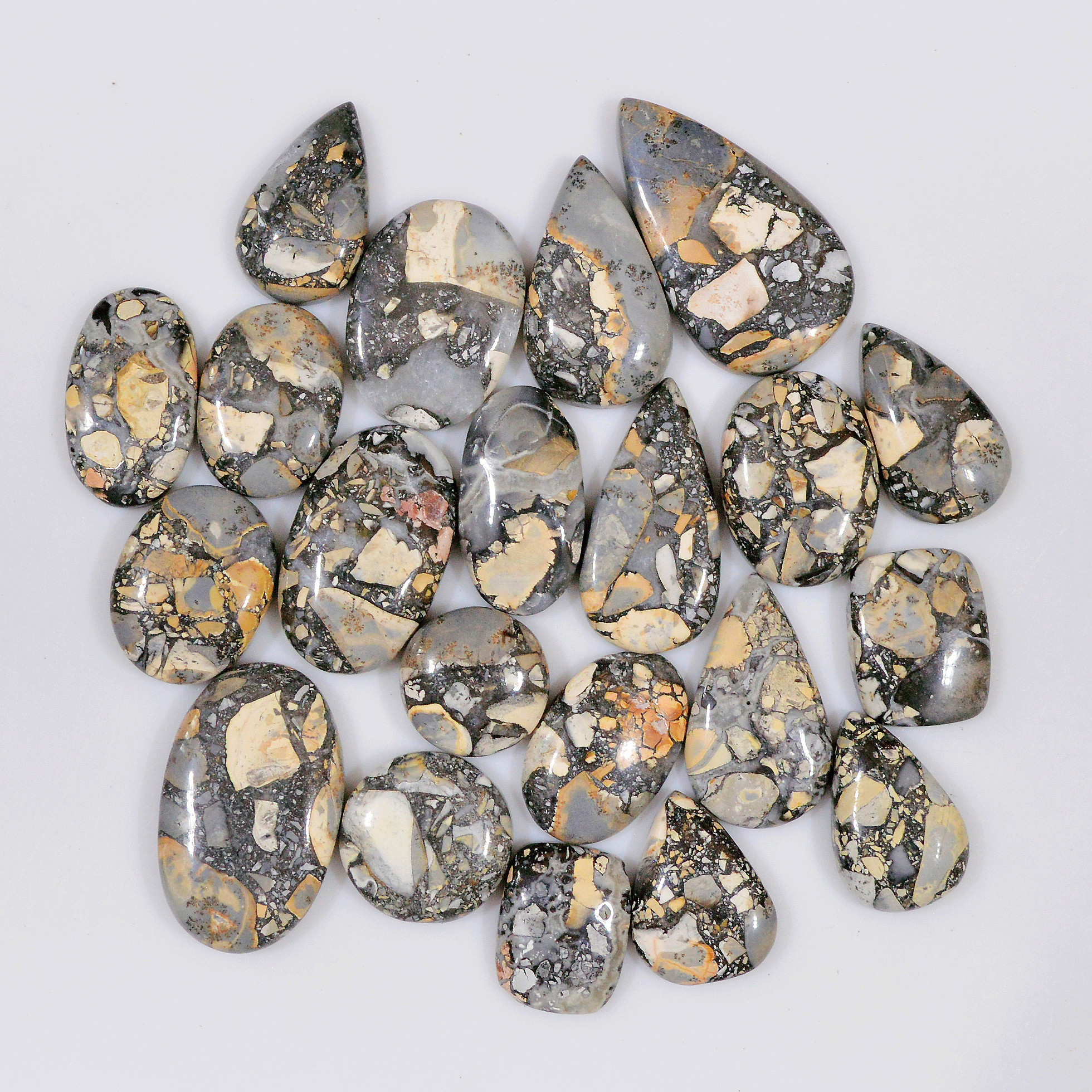 20 Pcs 251 Cts Natural Maligano Jasper Cabochon Healing Crystal Gemstone Lot 28x15 12x12mm 18364