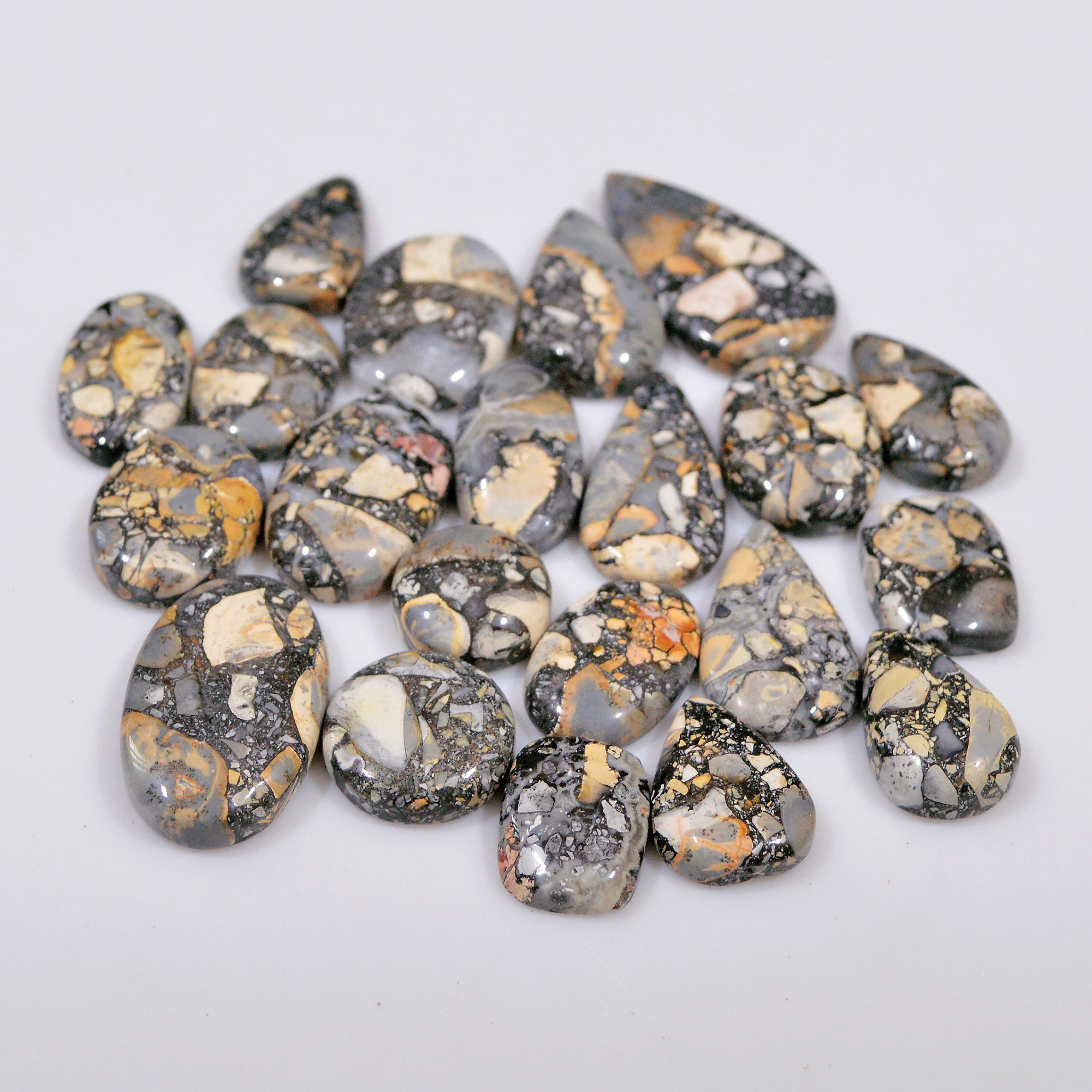 20 Pcs 251 Cts Natural Maligano Jasper Cabochon Healing Crystal Gemstone Lot 28x15 12x12mm 18364