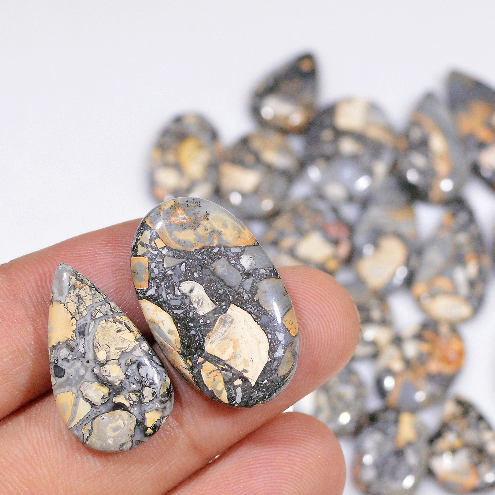 20 Pcs 251 Cts Natural Maligano Jasper Cabochon Healing Crystal Gemstone Lot 28x15 12x12mm 18364