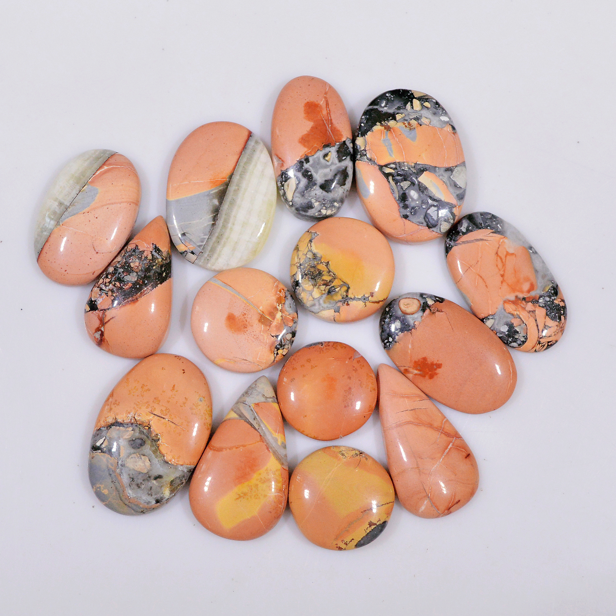 14 Pcs 159 Cts Natural Maligano Jasper Cabochon Healing Crystal Gemstone Lot 23x14 13x13mm 18365