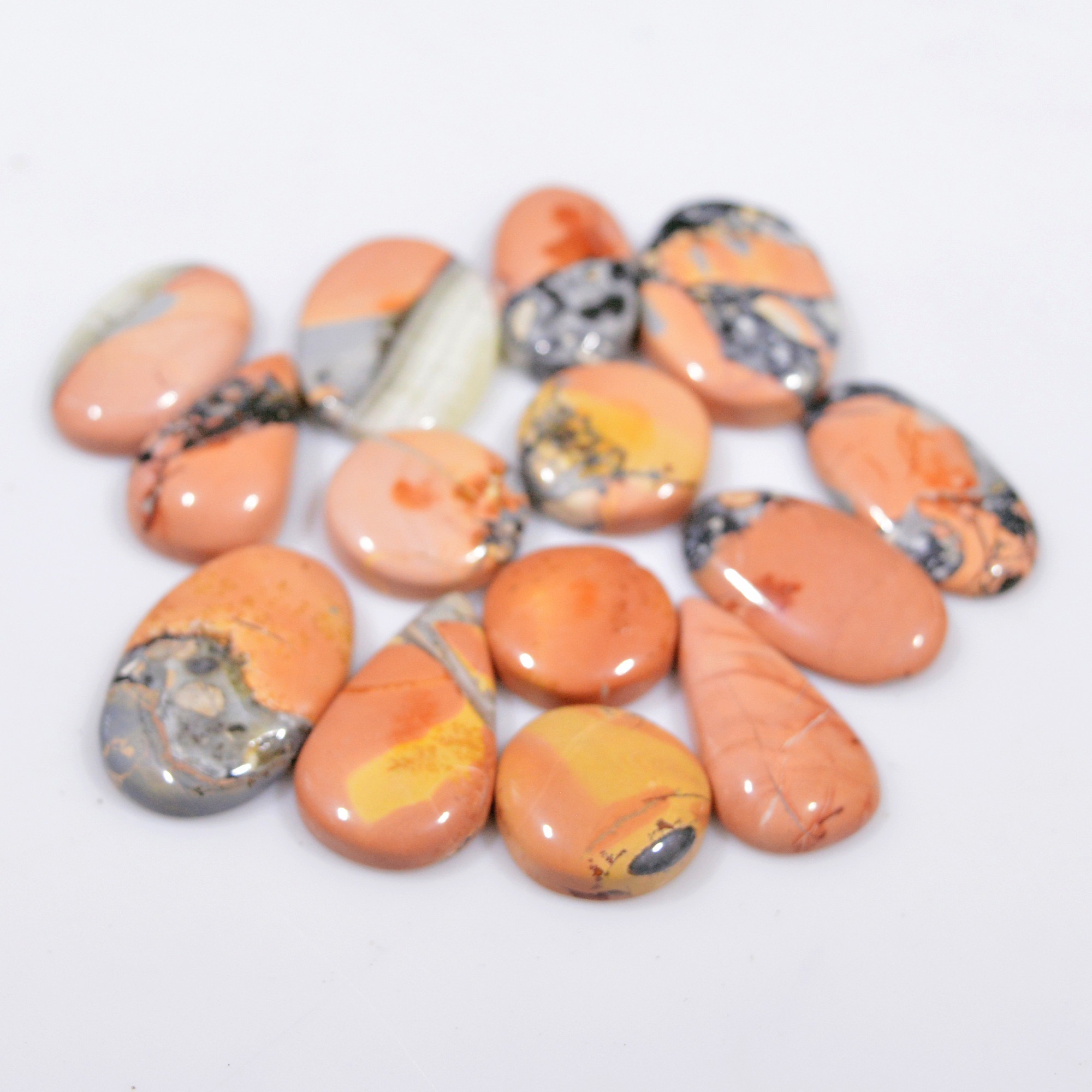 14 Pcs 159 Cts Natural Maligano Jasper Cabochon Healing Crystal Gemstone Lot 23x14 13x13mm 18365