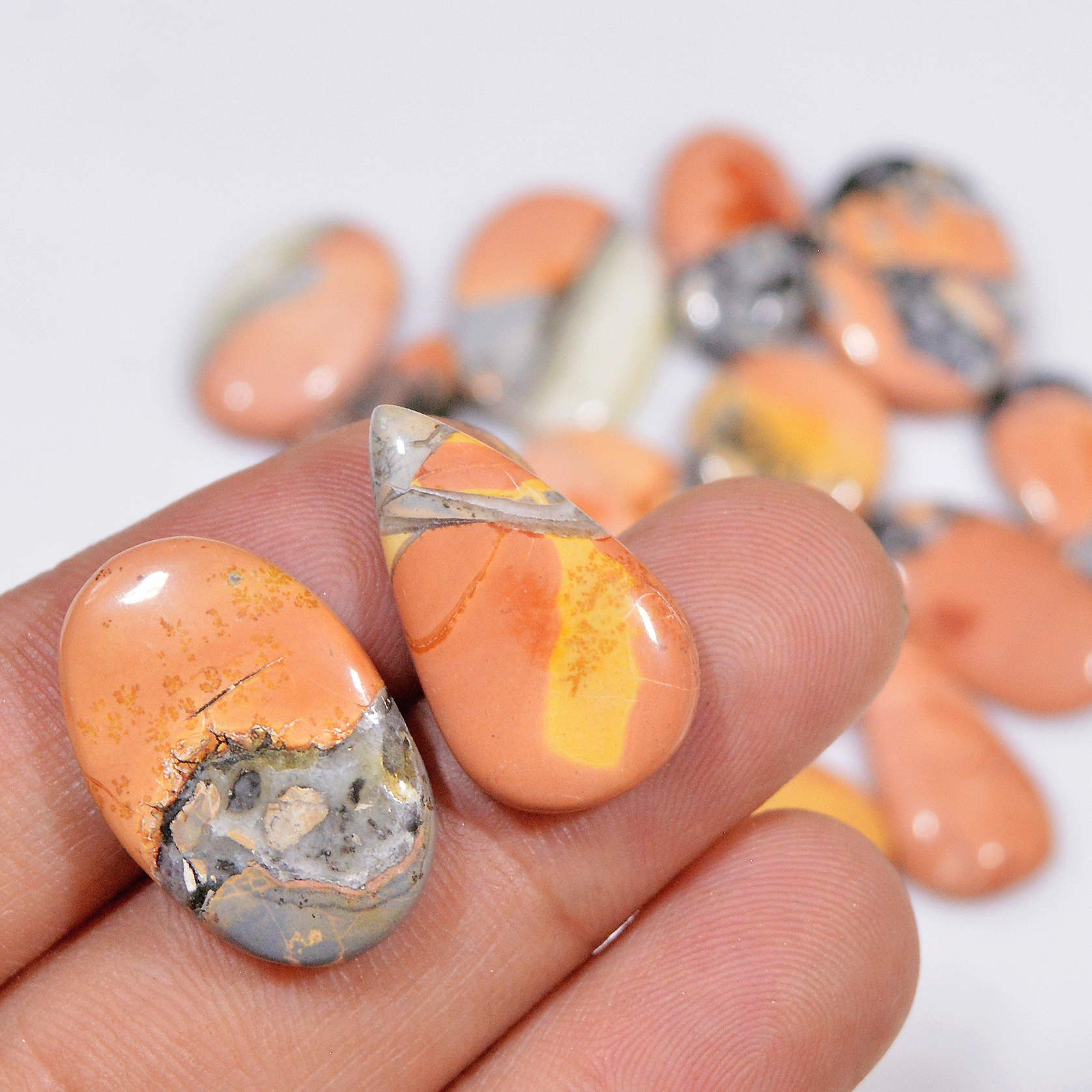 14 Pcs 159 Cts Natural Maligano Jasper Cabochon Healing Crystal Gemstone Lot 23x14 13x13mm 18365