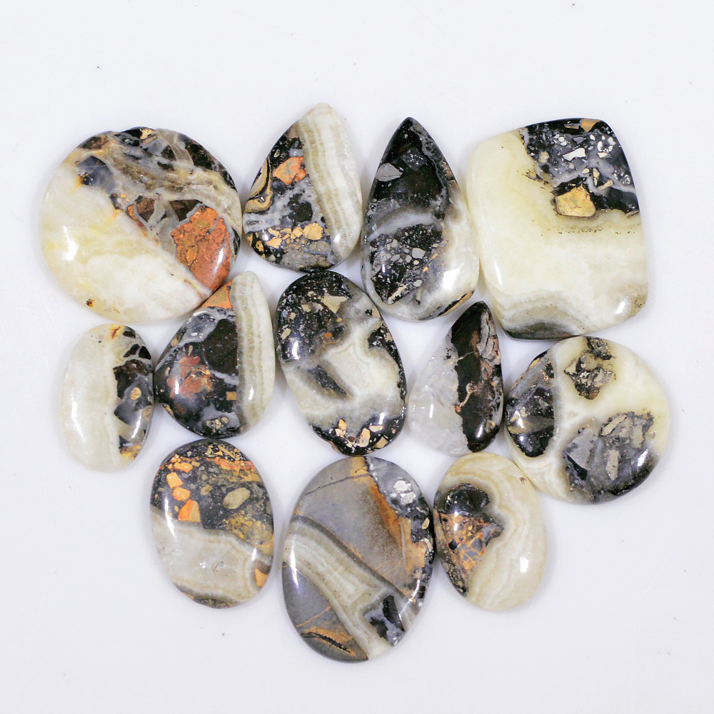 Image of 12 Pcs 188 Cts Natural Maligano Jasper Cabochon Healing Crystal Gemstone Lot 25x20 17x10mm #18366