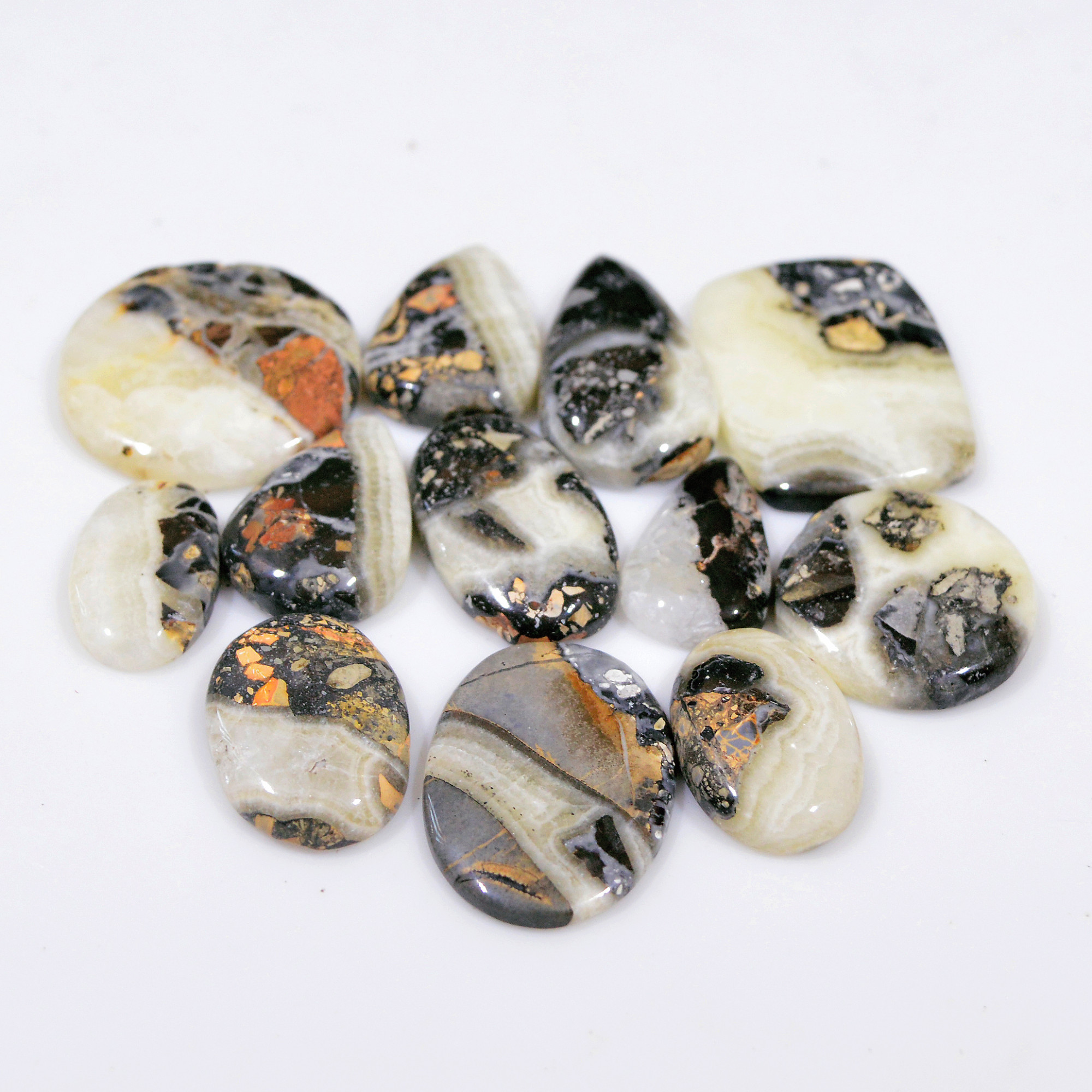 12 Pcs 188 Cts Natural Maligano Jasper Cabochon Healing Crystal Gemstone Lot 25x20 17x10mm 18366
