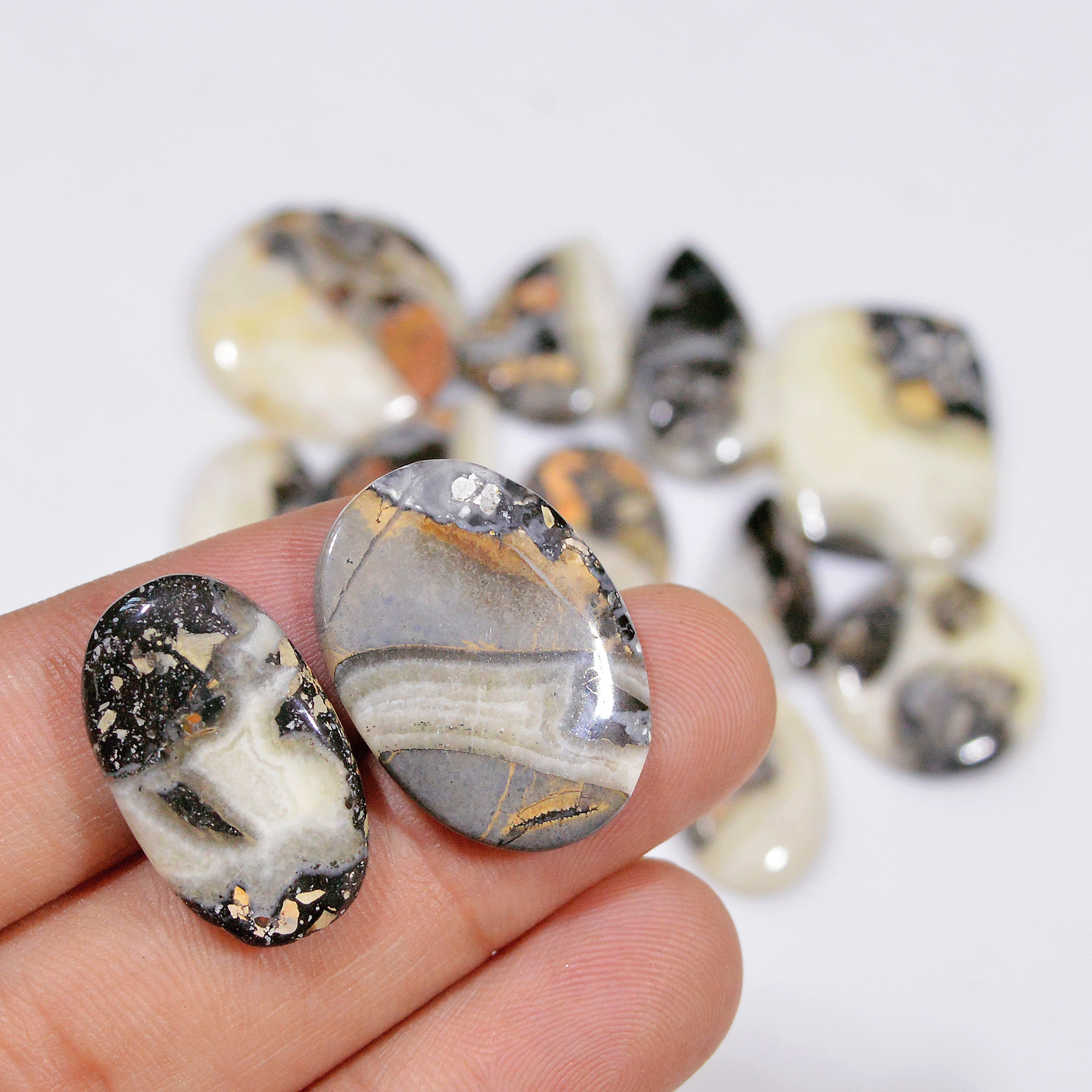 12 Pcs 188 Cts Natural Maligano Jasper Cabochon Healing Crystal Gemstone Lot 25x20 17x10mm 18366