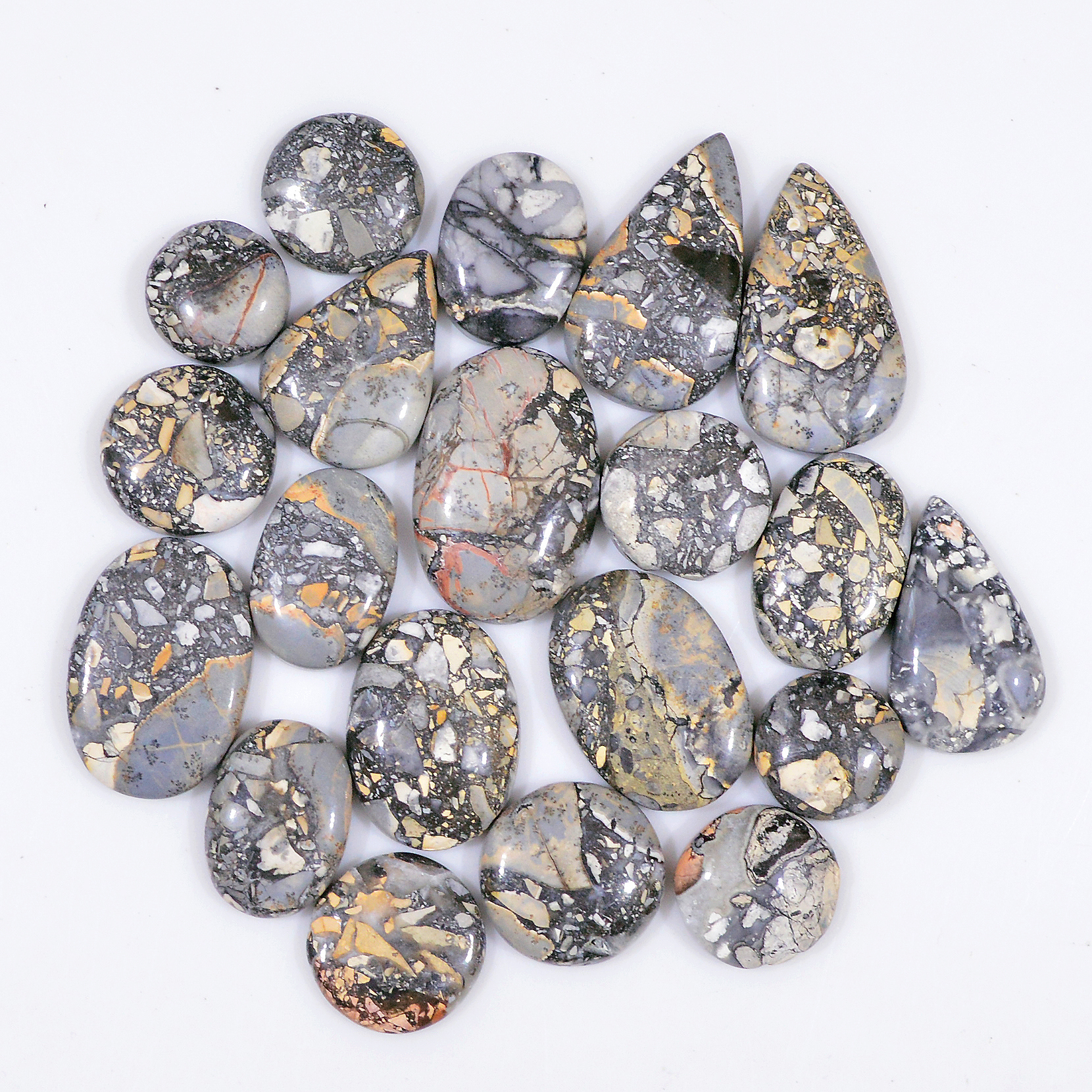 20 Pcs 215 Cts Natural Maligano Jasper Cabochon Healing Crystal Gemstone Lot 24x13 10x10mm 18367