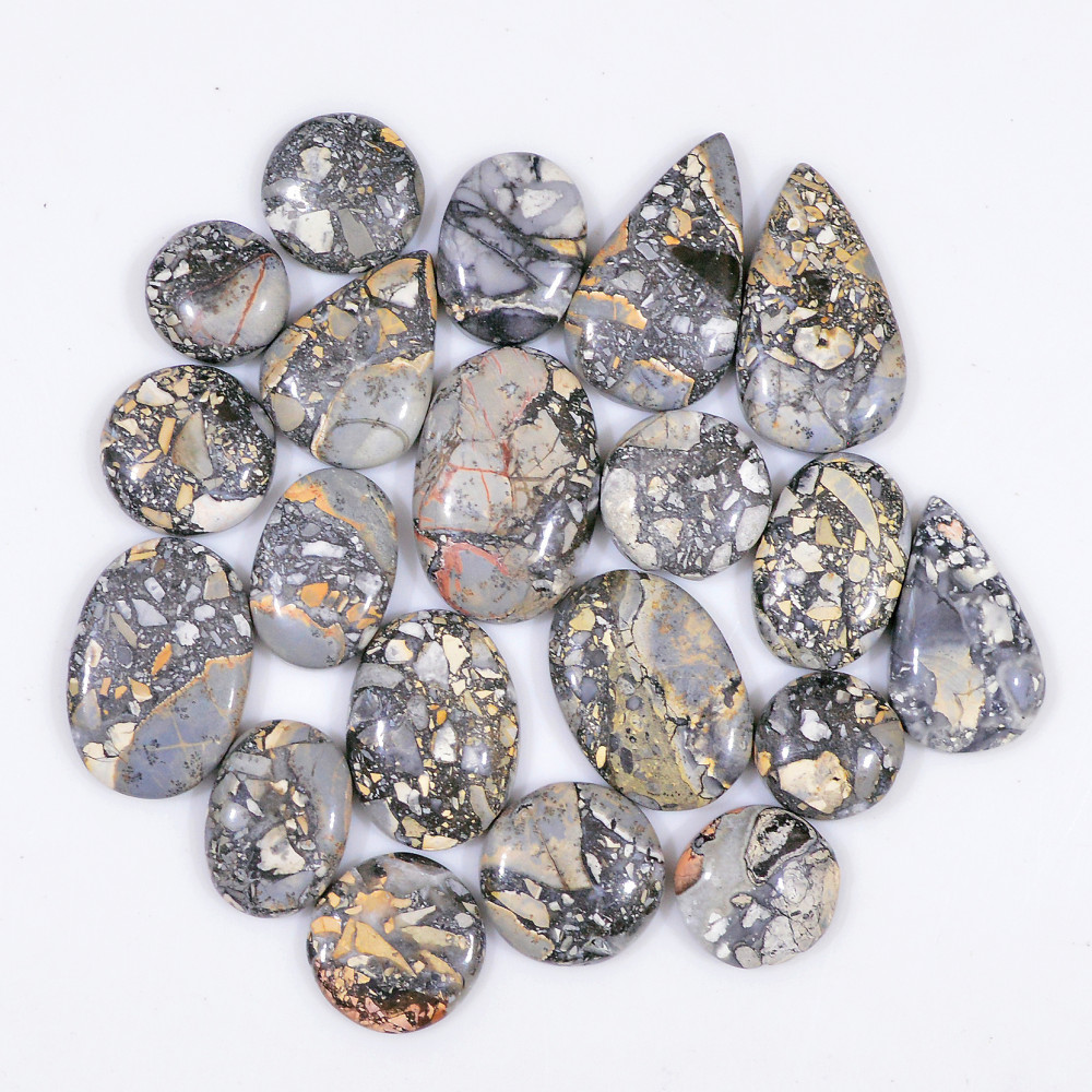 Image of 20 Pcs 215 Cts Natural Maligano Jasper Cabochon Healing Crystal Gemstone Lot 24x13 10x10mm #18367