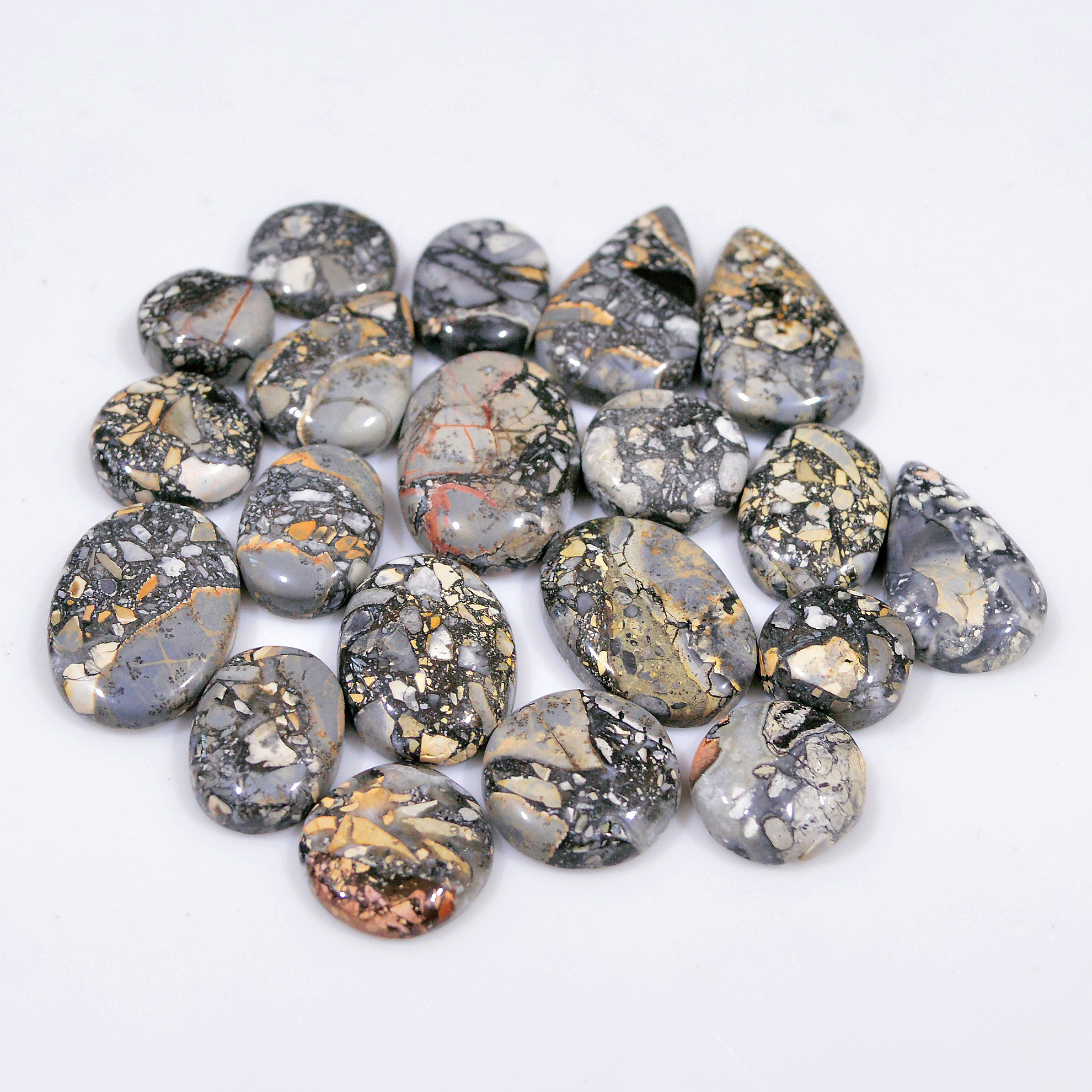 20 Pcs 215 Cts Natural Maligano Jasper Cabochon Healing Crystal Gemstone Lot 24x13 10x10mm 18367