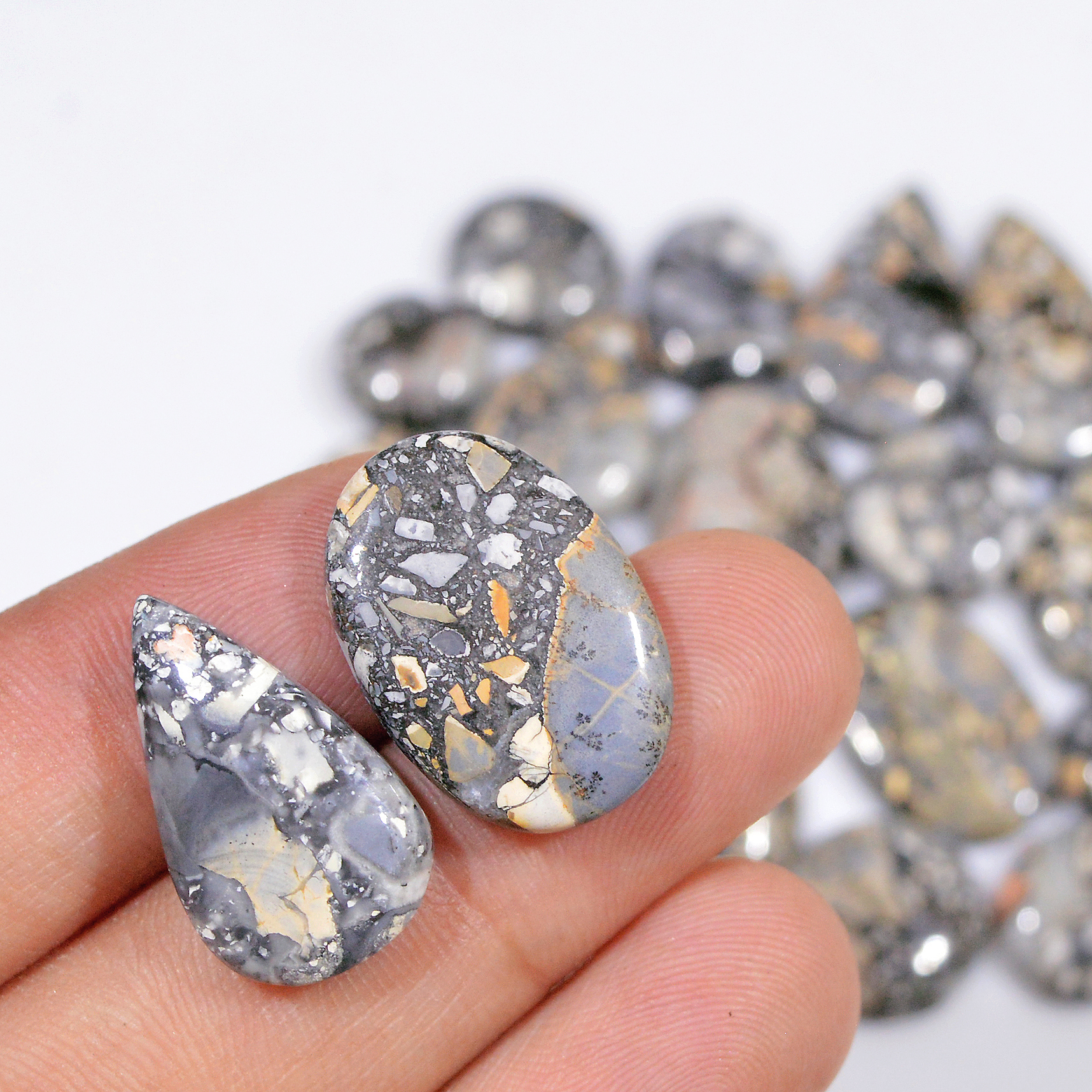 20 Pcs 215 Cts Natural Maligano Jasper Cabochon Healing Crystal Gemstone Lot 24x13 10x10mm 18367