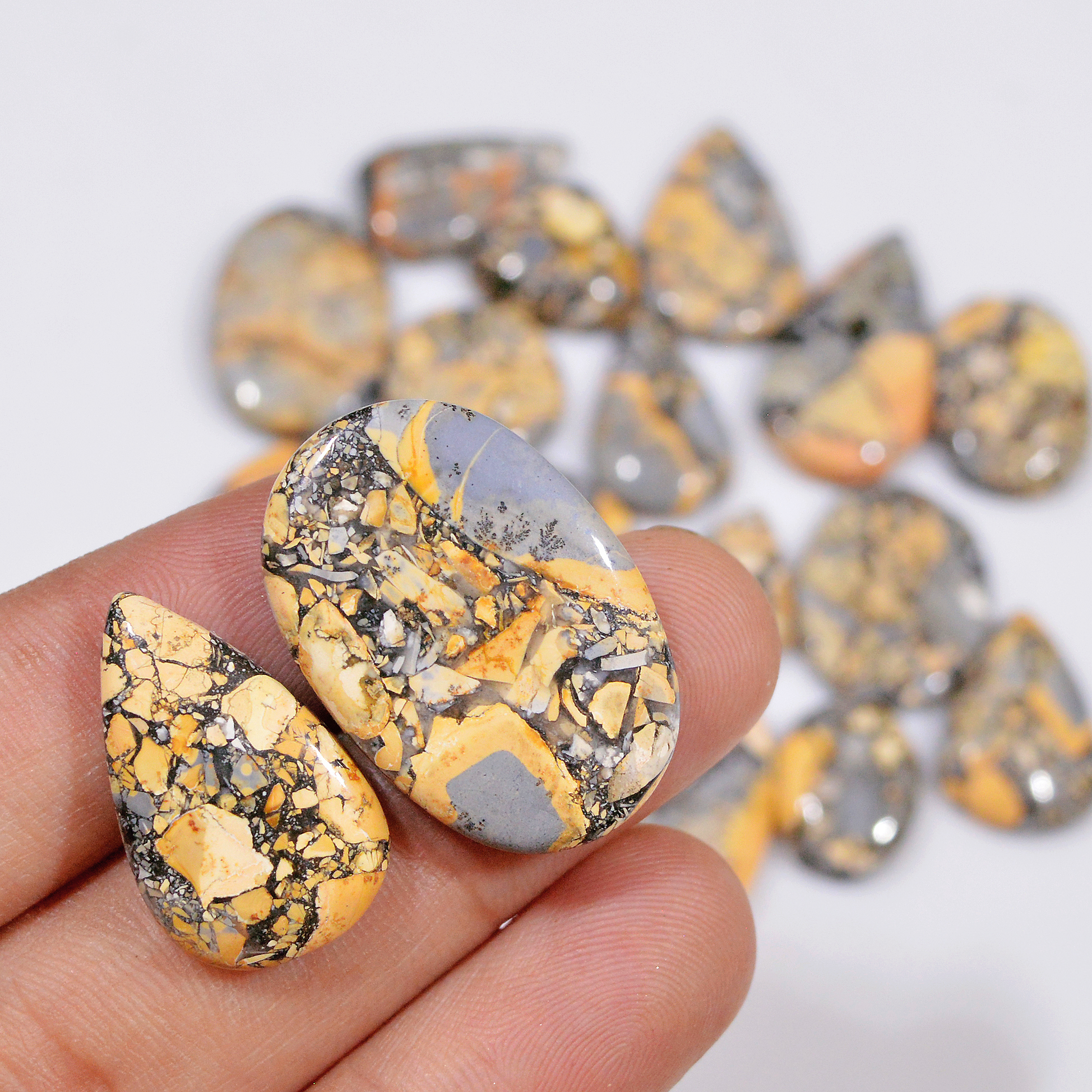 16 Pcs 237 Cts Natural Maligano Jasper Cabochon Healing Crystal Gemstone Lot 26x17 15x15mm 18368