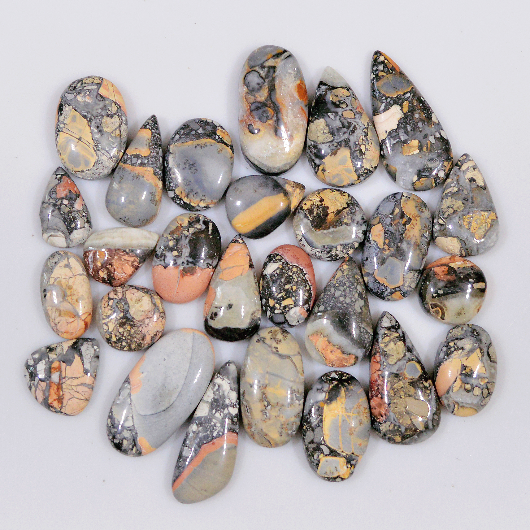 26 Pcs 177 Cts Natural Maligano Jasper Cabochon Healing Crystal Gemstone Lot 24x10 10x10mm 18369