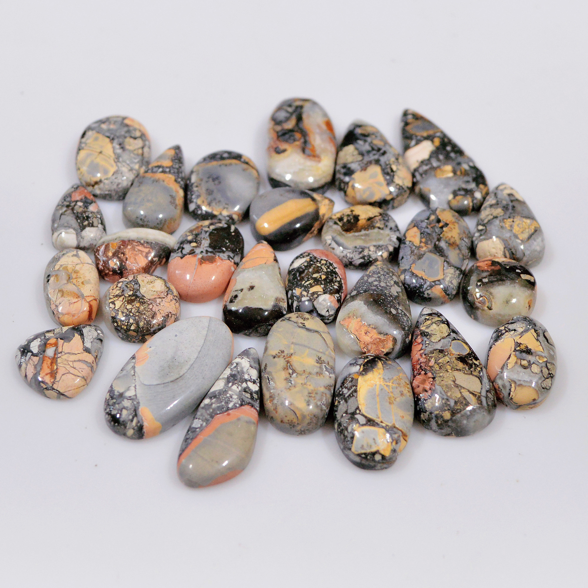 26 Pcs 177 Cts Natural Maligano Jasper Cabochon Healing Crystal Gemstone Lot 24x10 10x10mm 18369