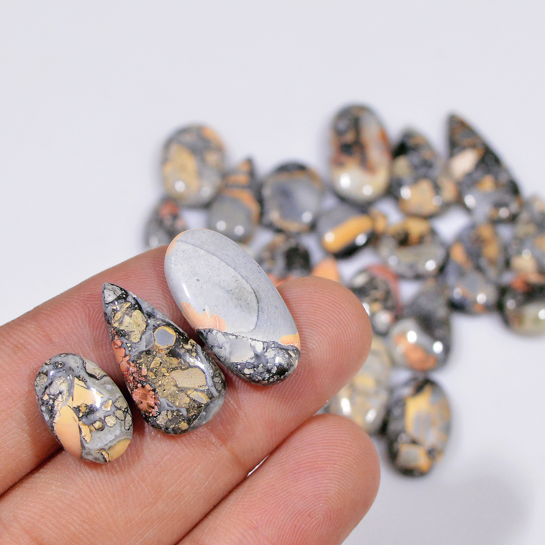 26 Pcs 177 Cts Natural Maligano Jasper Cabochon Healing Crystal Gemstone Lot 24x10 10x10mm 18369