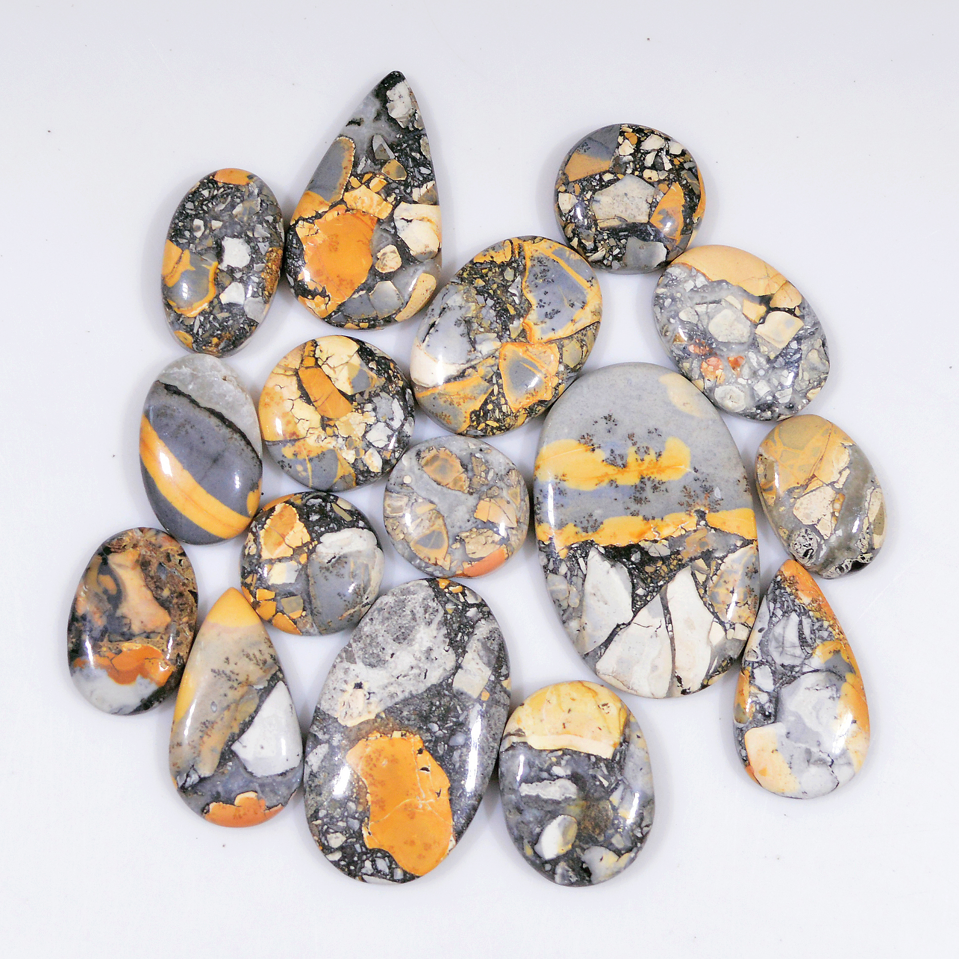 16 Pcs 224 Cts Natural Maligano Jasper Cabochon Healing Crystal Gemstone Lot 32x20 14x14mm 18370