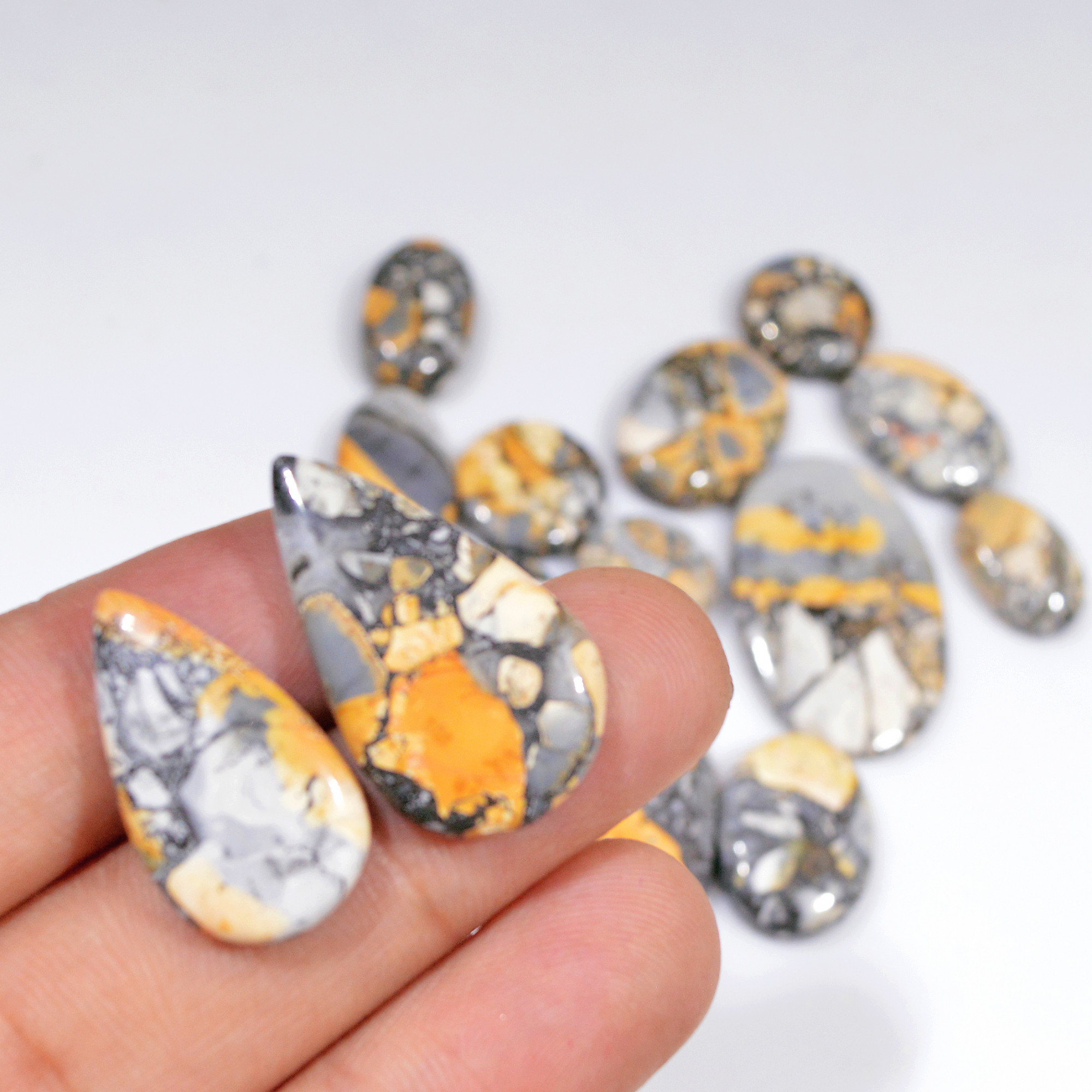 16 Pcs 224 Cts Natural Maligano Jasper Cabochon Healing Crystal Gemstone Lot 32x20 14x14mm 18370