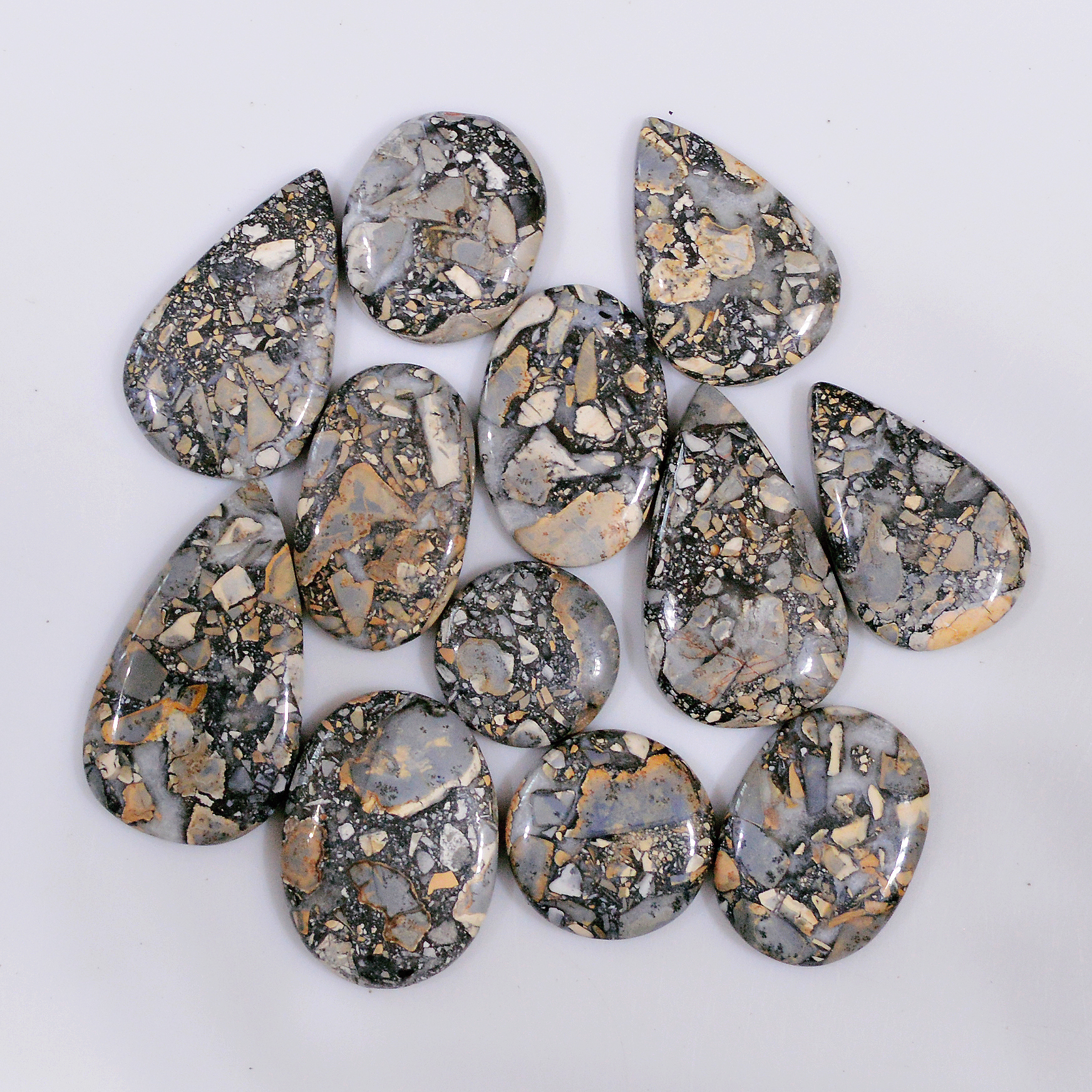 12 Pcs 251 Cts Natural Maligano Jasper Cabochon Healing Crystal Gemstone Lot 34x18 15x15mm 18371