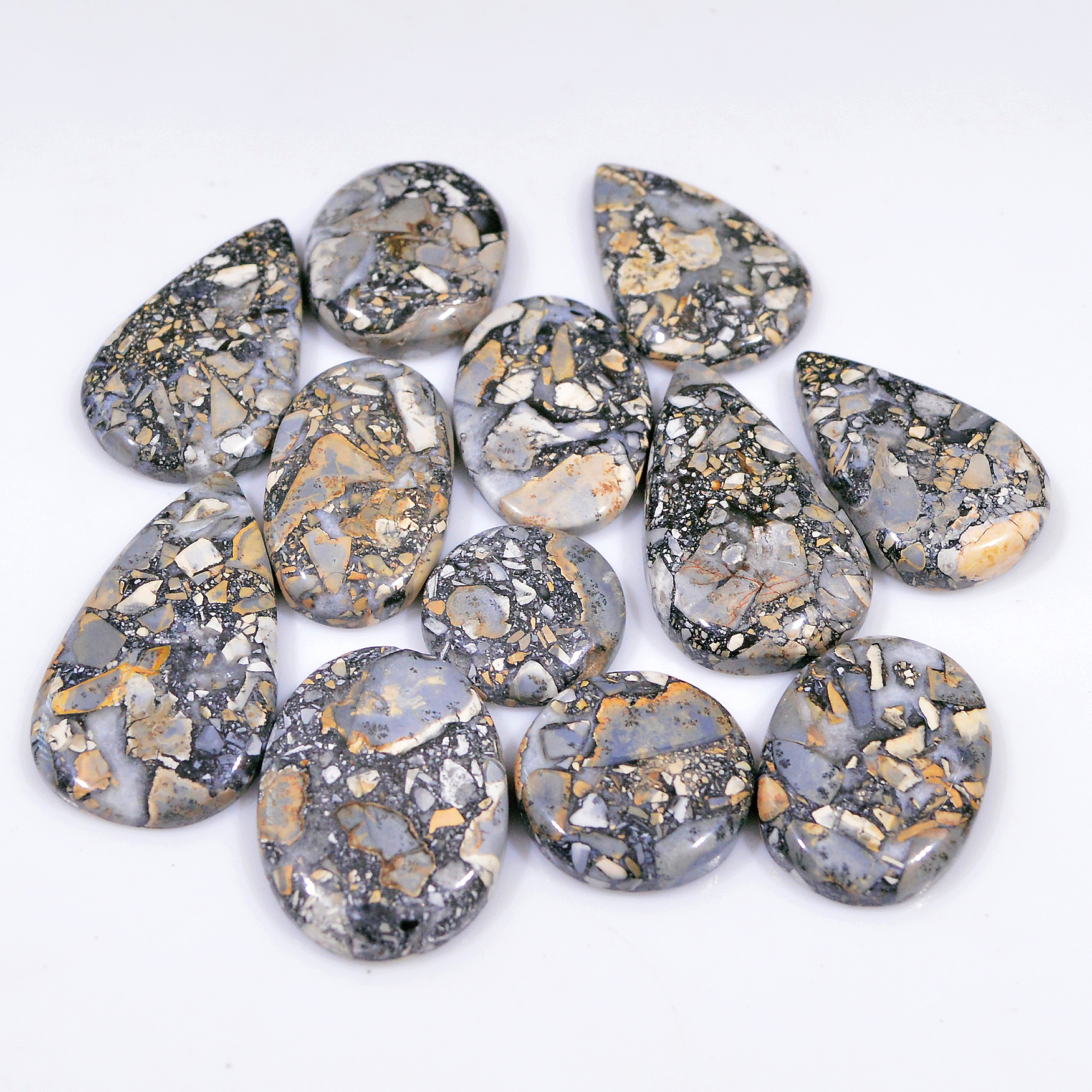 12 Pcs 251 Cts Natural Maligano Jasper Cabochon Healing Crystal Gemstone Lot 34x18 15x15mm 18371