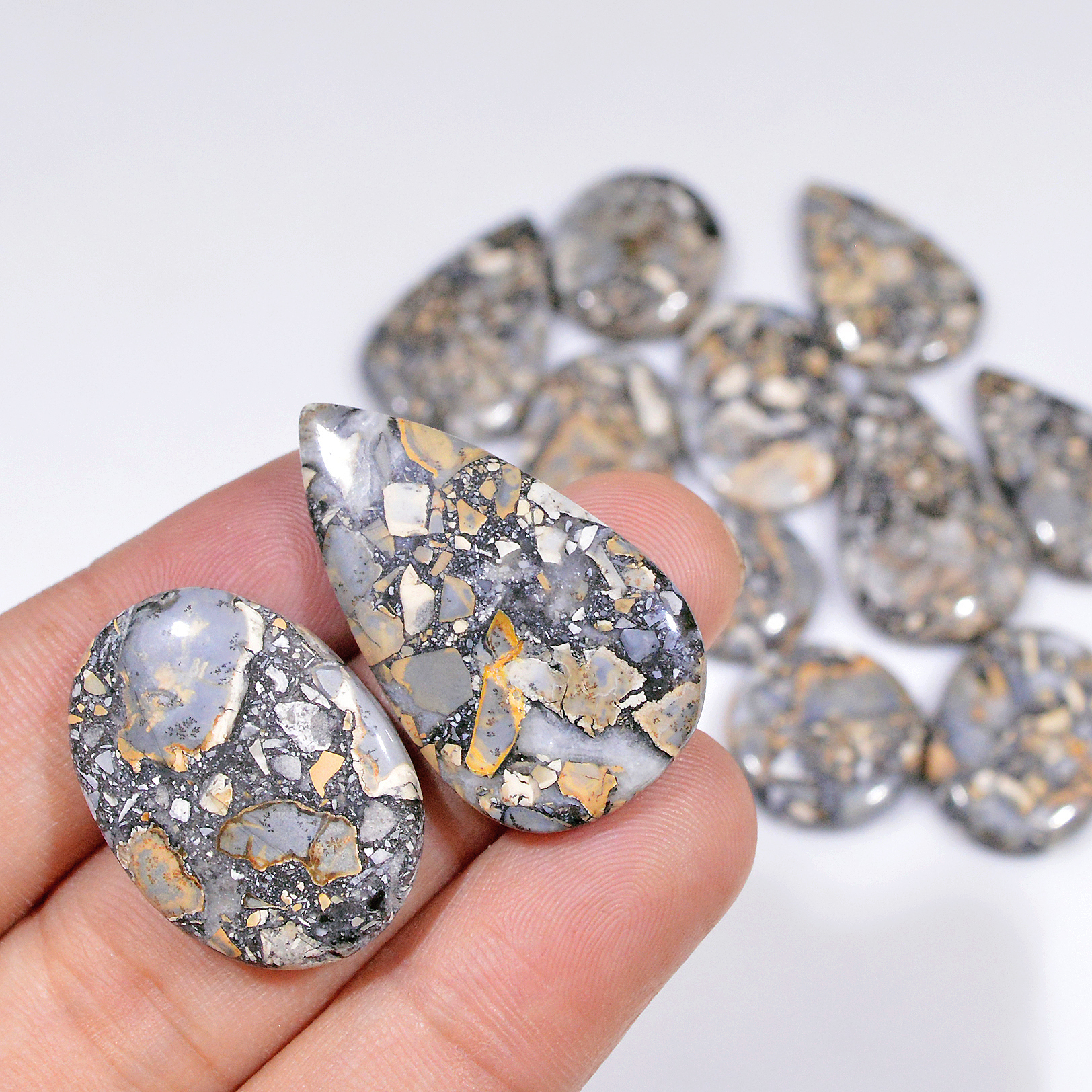 12 Pcs 251 Cts Natural Maligano Jasper Cabochon Healing Crystal Gemstone Lot 34x18 15x15mm 18371