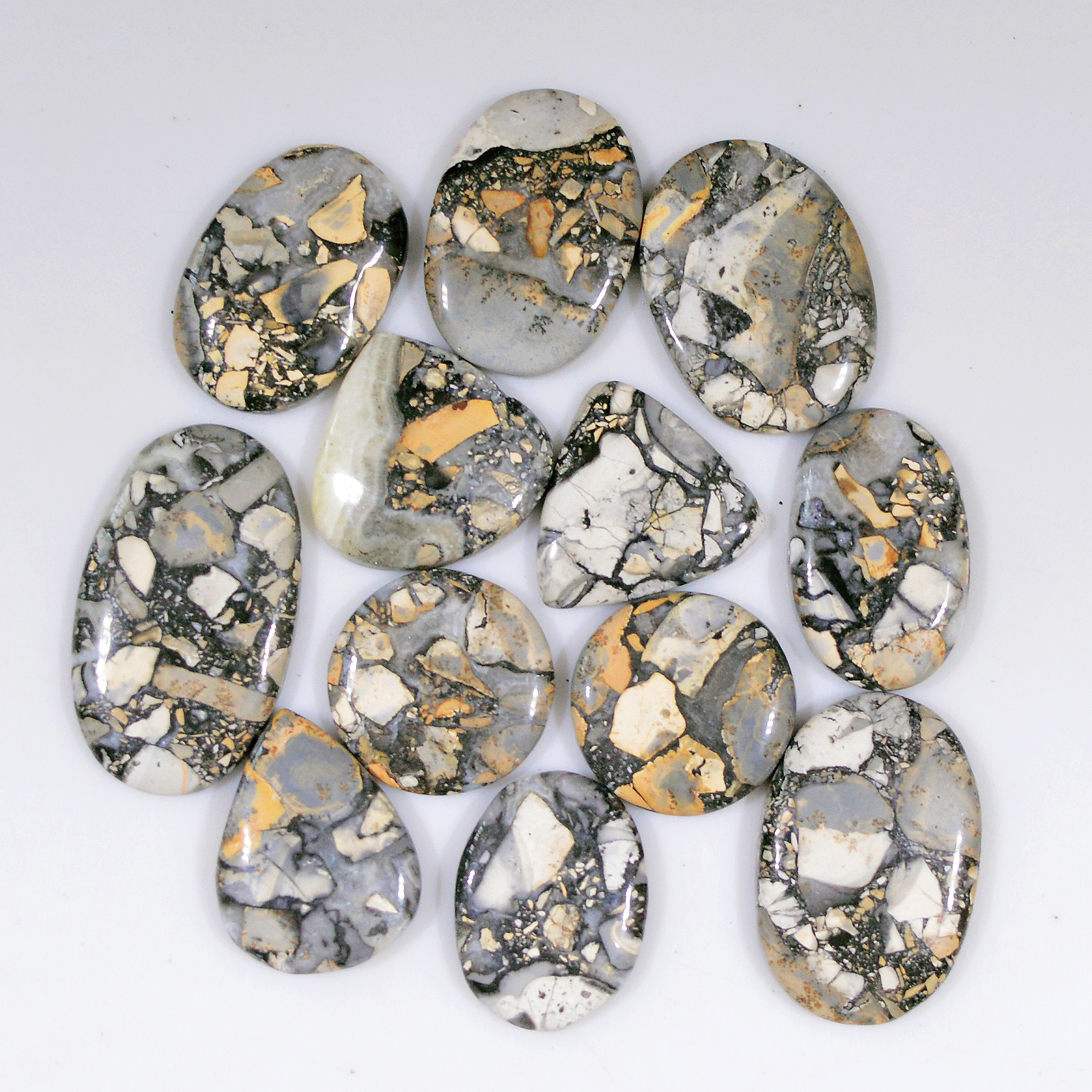 12 Pcs 222 Cts Natural Maligano Jasper Cabochon Healing Crystal Gemstone Lot 30x16 19x17mm 18372