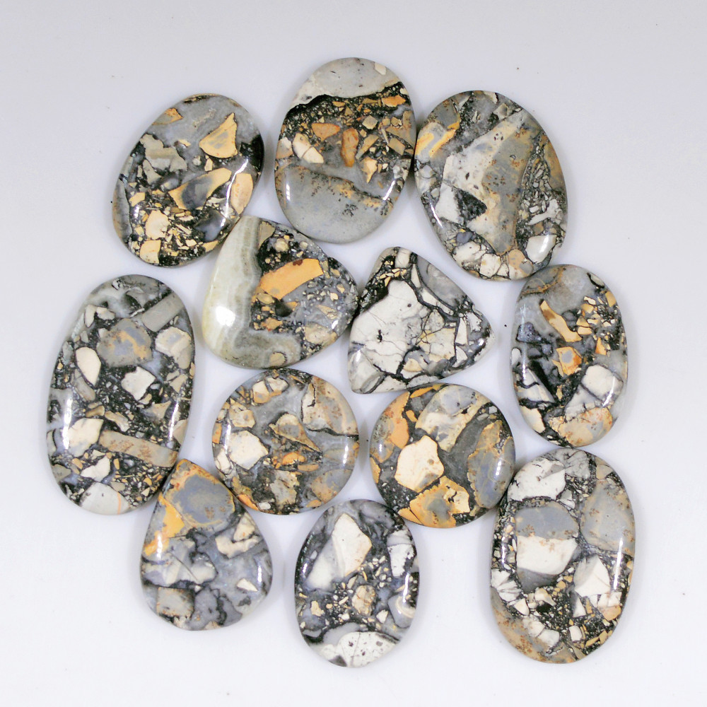 Image of 12 Pcs 222 Cts Natural Maligano Jasper Cabochon Healing Crystal Gemstone Lot 30x16 19x17mm #18372