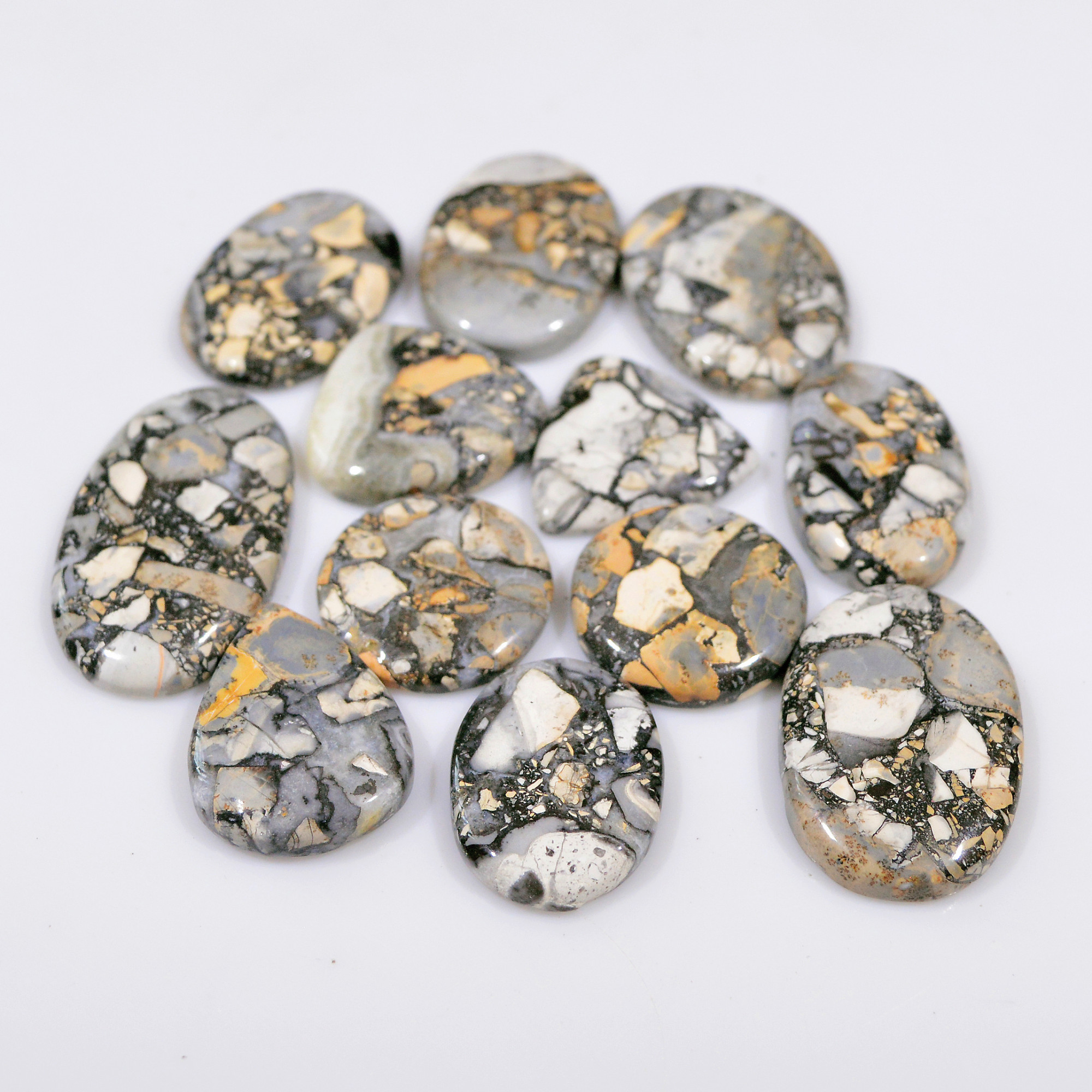 12 Pcs 222 Cts Natural Maligano Jasper Cabochon Healing Crystal Gemstone Lot 30x16 19x17mm 18372