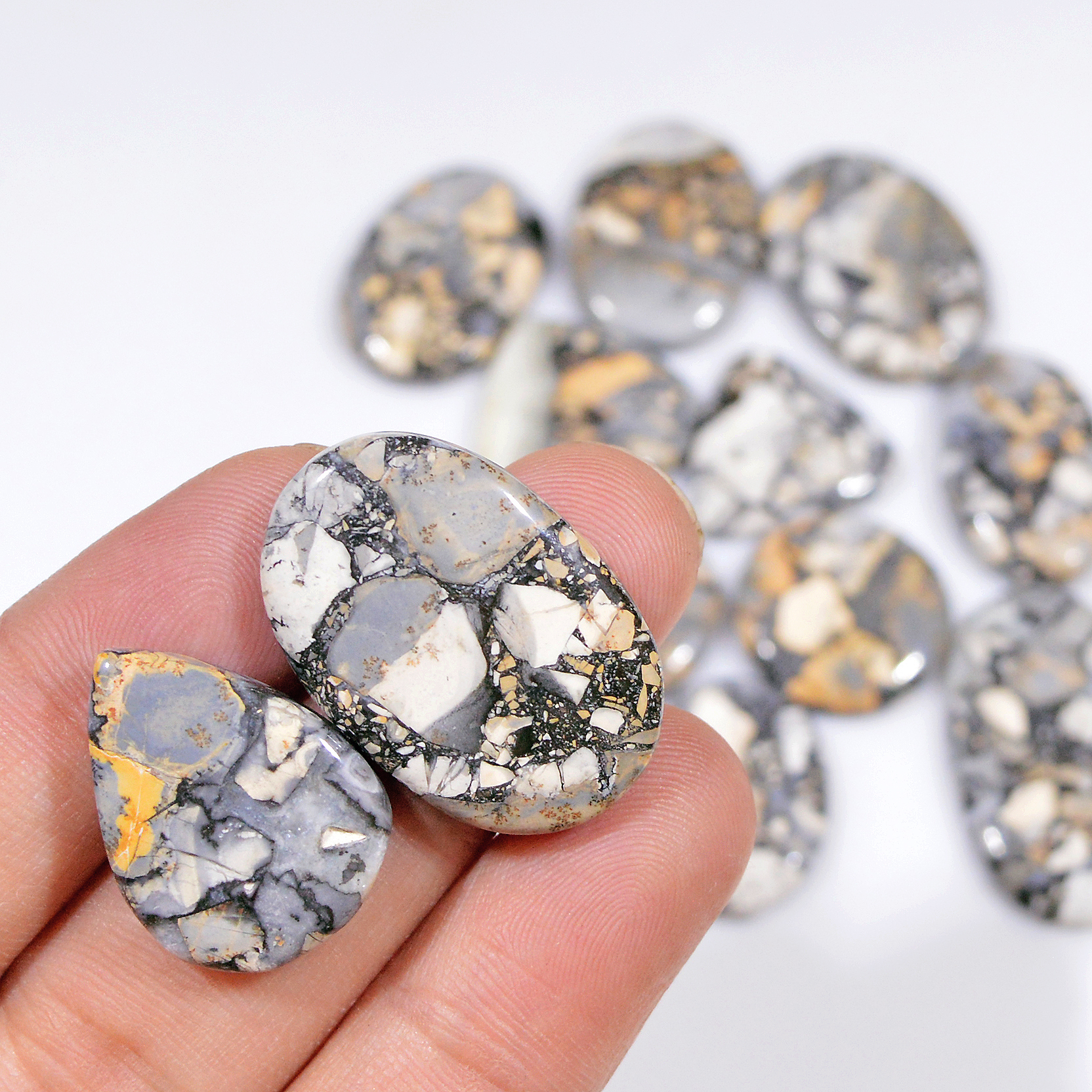 12 Pcs 222 Cts Natural Maligano Jasper Cabochon Healing Crystal Gemstone Lot 30x16 19x17mm 18372