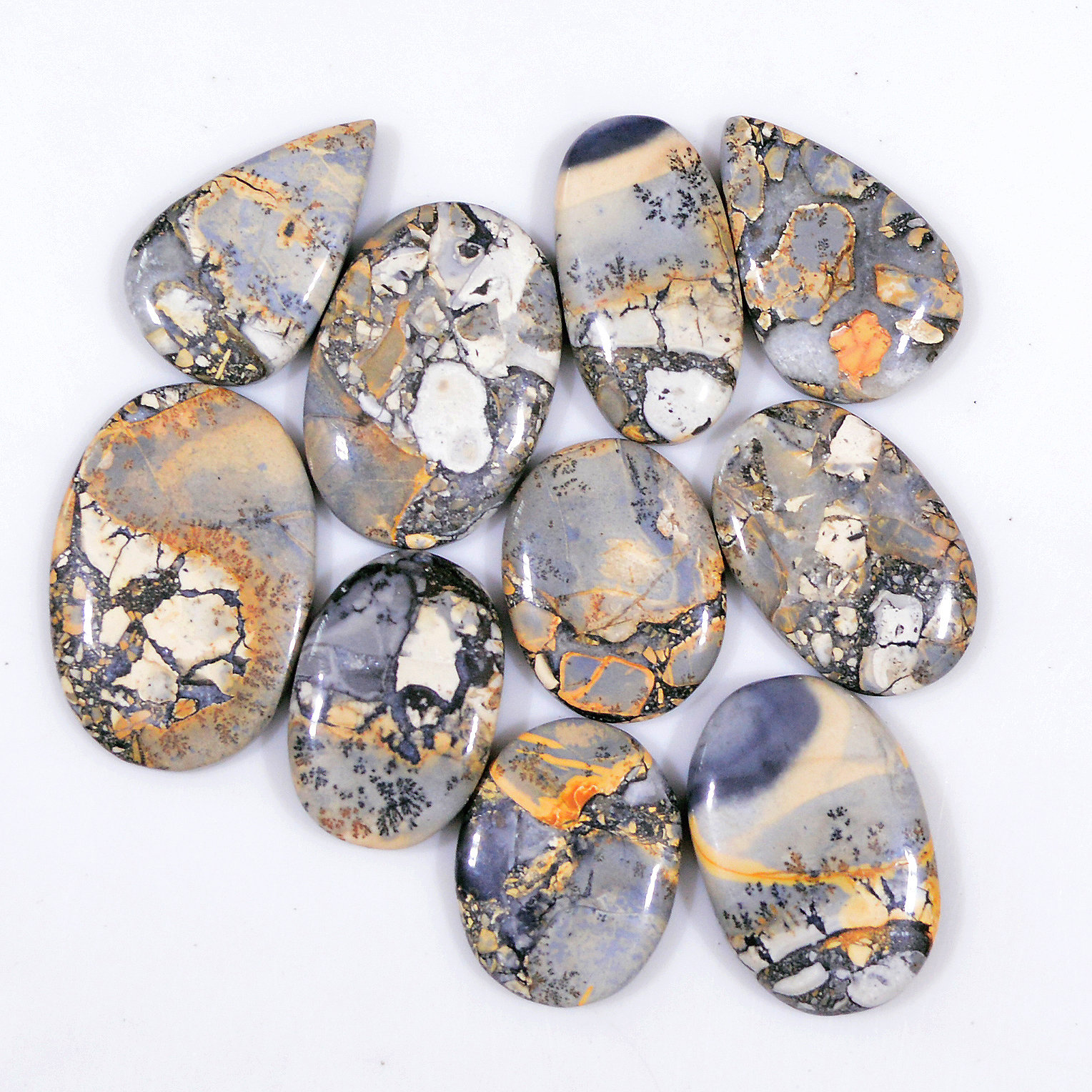 10 Pcs 250 Cts Natural Maligano Jasper Cabochon Healing Crystal Gemstone Lot 30x20 22x16mm 18373