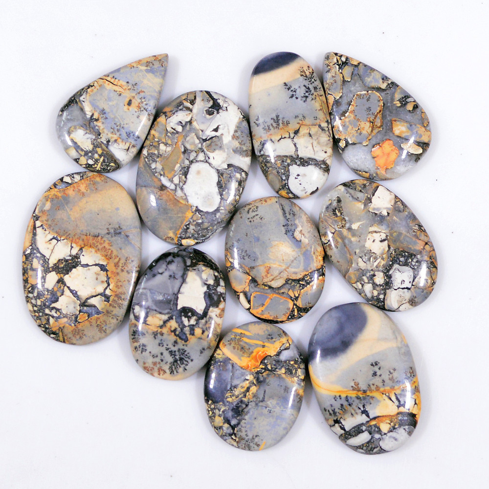Image of 10 Pcs 250 Cts Natural Maligano Jasper Cabochon Healing Crystal Gemstone Lot 30x20 22x16mm #18373