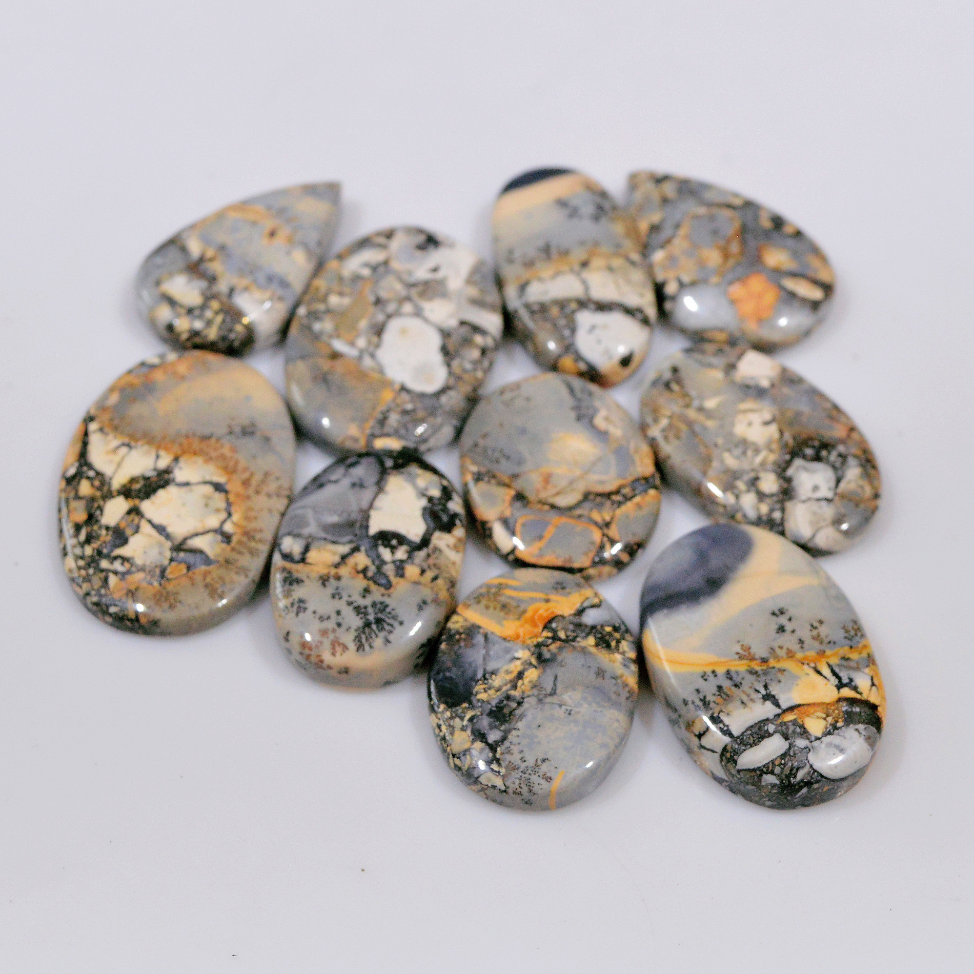 10 Pcs 250 Cts Natural Maligano Jasper Cabochon Healing Crystal Gemstone Lot 30x20 22x16mm 18373