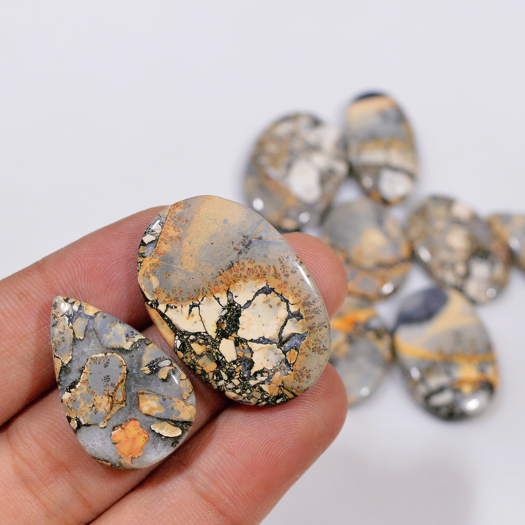 10 Pcs 250 Cts Natural Maligano Jasper Cabochon Healing Crystal Gemstone Lot 30x20 22x16mm 18373