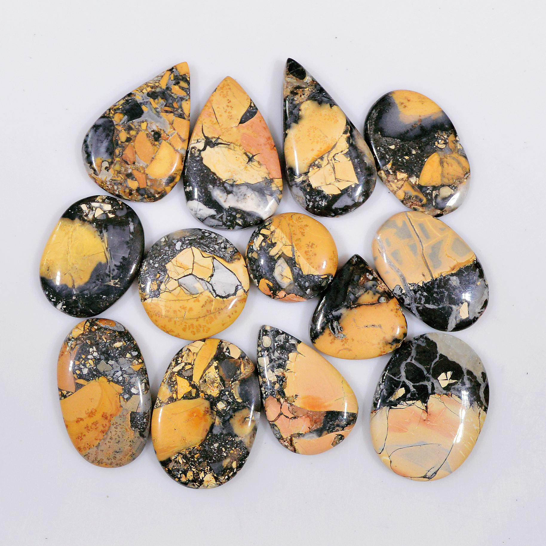13 Pcs 226 Cts Natural Maligano Jasper Cabochon Healing Crystal Gemstone Lot 29x15 15x15mm 18374