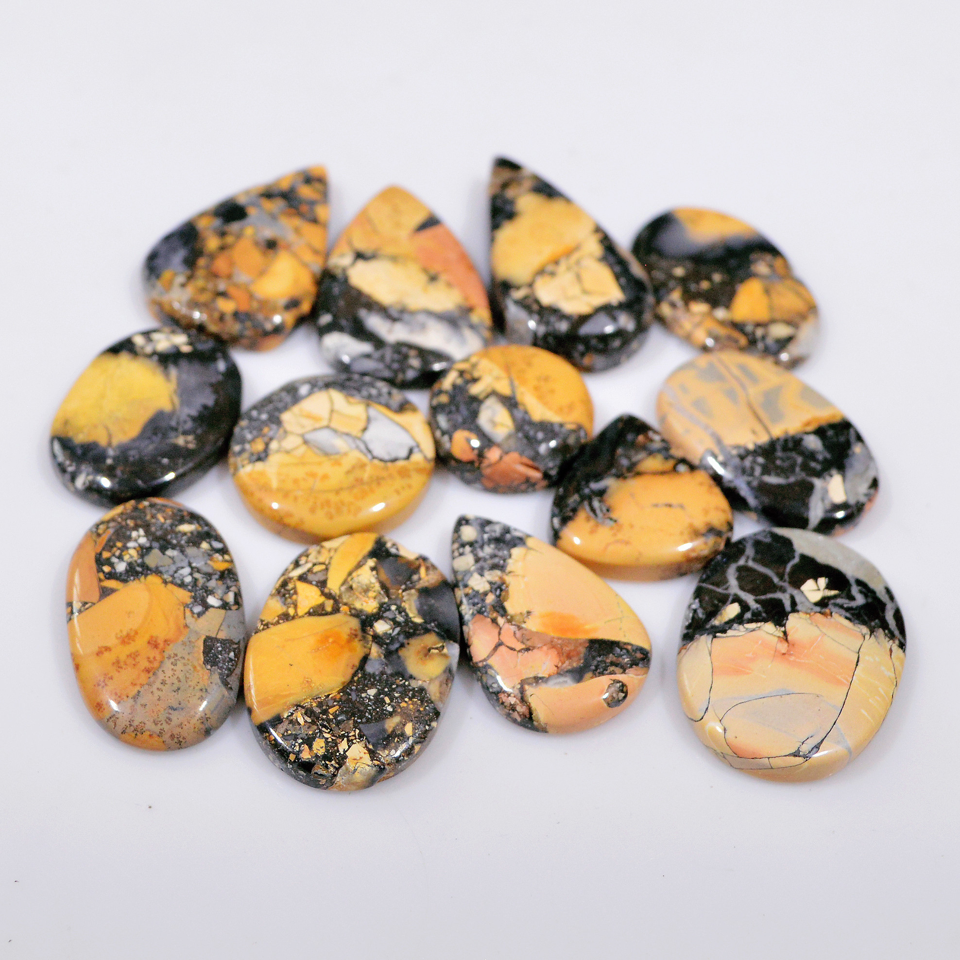 13 Pcs 226 Cts Natural Maligano Jasper Cabochon Healing Crystal Gemstone Lot 29x15 15x15mm 18374