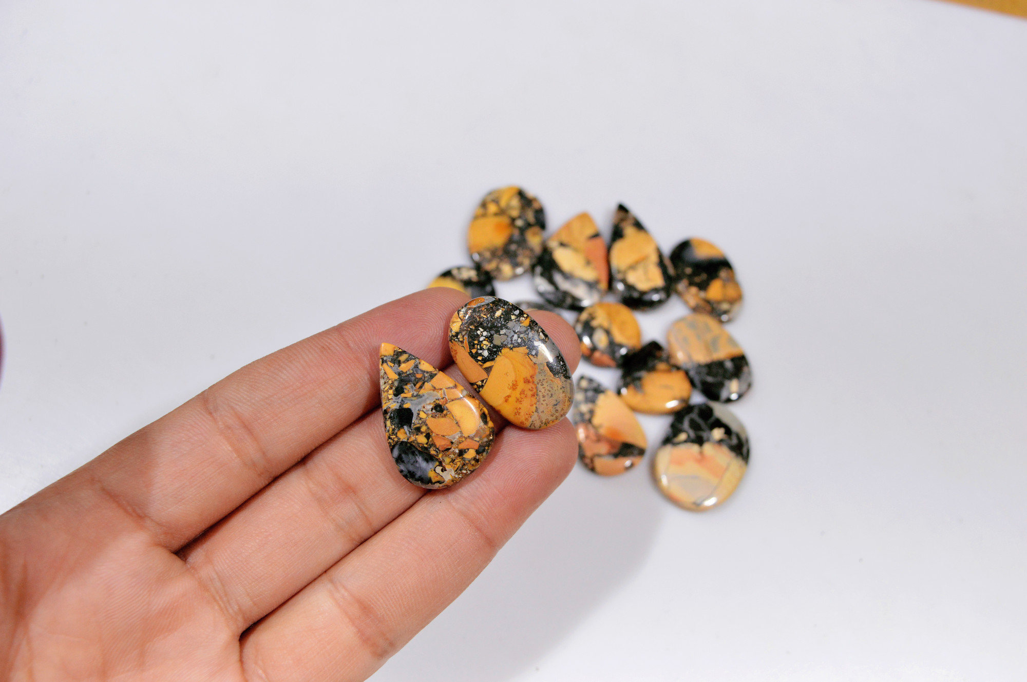 13 Pcs 226 Cts Natural Maligano Jasper Cabochon Healing Crystal Gemstone Lot 29x15 15x15mm 18374