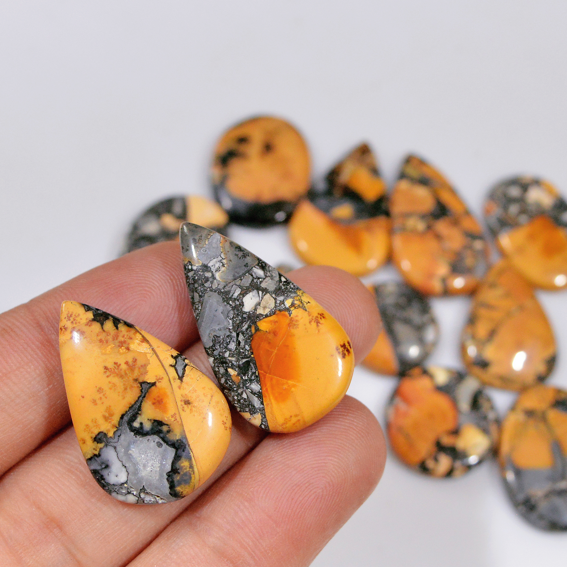 12 Pcs 200 Cts Natural Maligano Jasper Cabochon Healing Crystal Gemstone Lot 29x15 15x15mm 18375