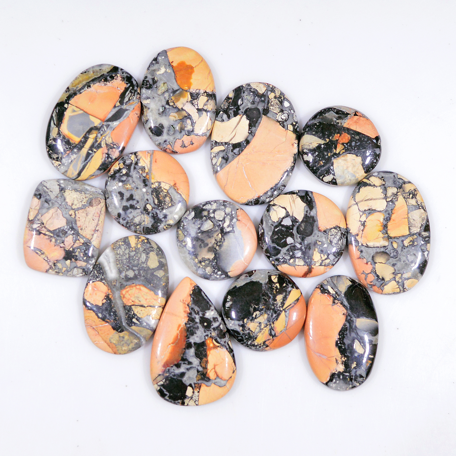 13 Pcs 245 Cts Natural Maligano Jasper Cabochon Healing Crystal Gemstone Lot 26x19 16x16mm 18376