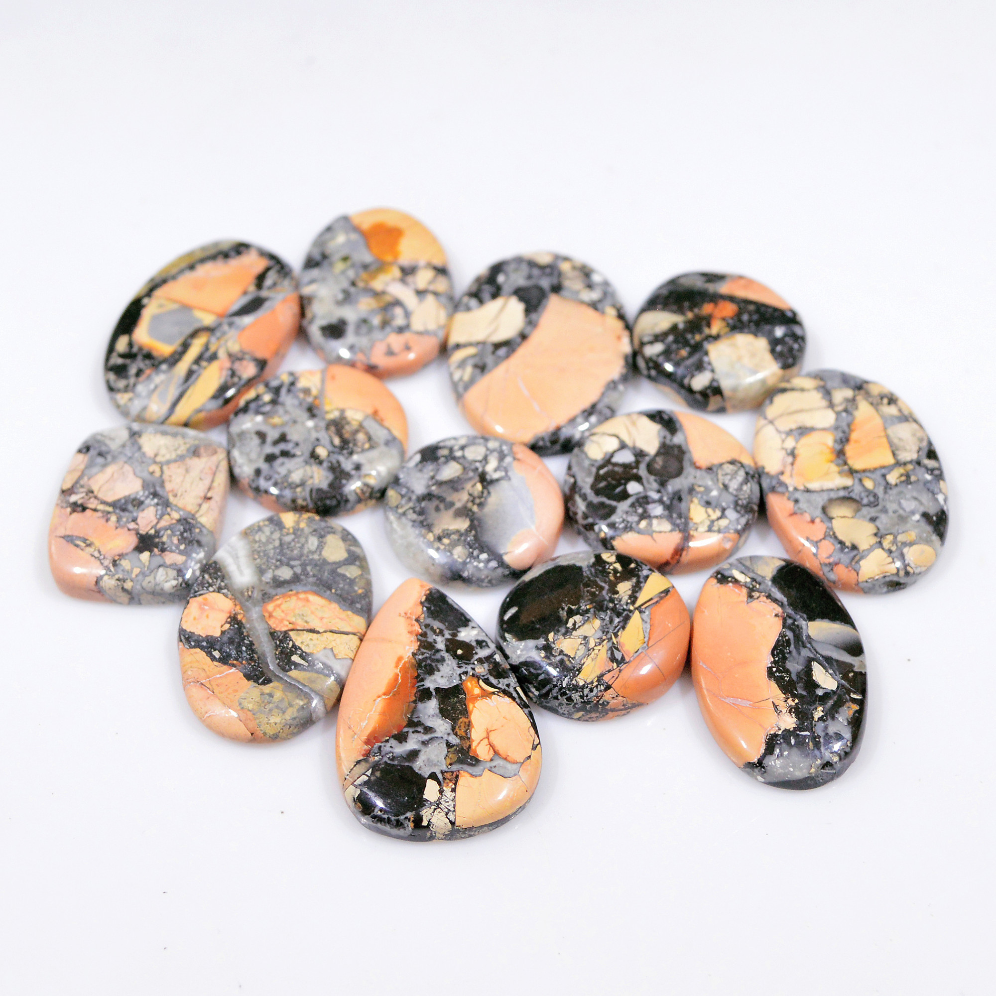 13 Pcs 245 Cts Natural Maligano Jasper Cabochon Healing Crystal Gemstone Lot 26x19 16x16mm 18376