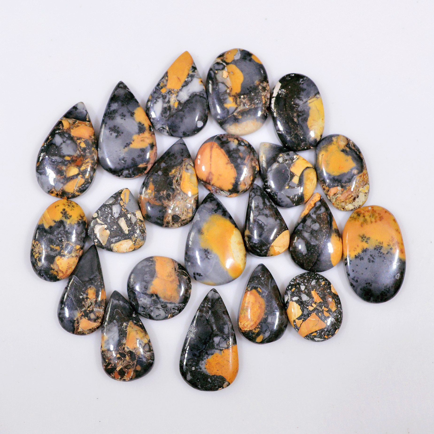 21 Pcs 258 Cts Natural Maligano Jasper Cabochon Healing Crystal Gemstone Lot 24x13 14x14mm 18377
